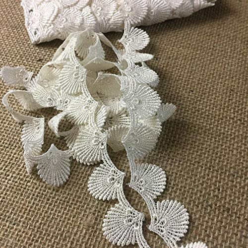 Venice Lace Trim, 1" Wide Sea Shell Royal Fan Design, Choose Color, Multi-Use Garments Children Bridal Diy Sewing Craft Veil Costume Scrapbook (White, 4 Yds) #TOP4