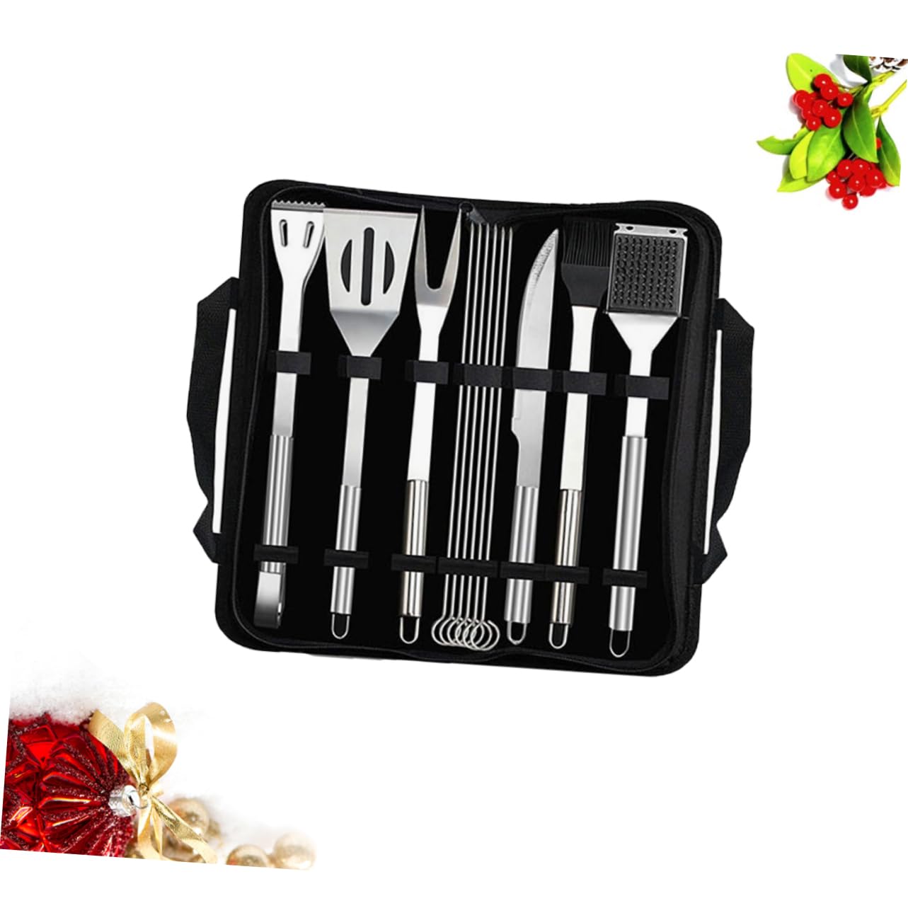 Alipis Herramientas de Barbacoa con Bolsa Negra Juego de 12 de Acero Inoxidable para Picnic y Exterior