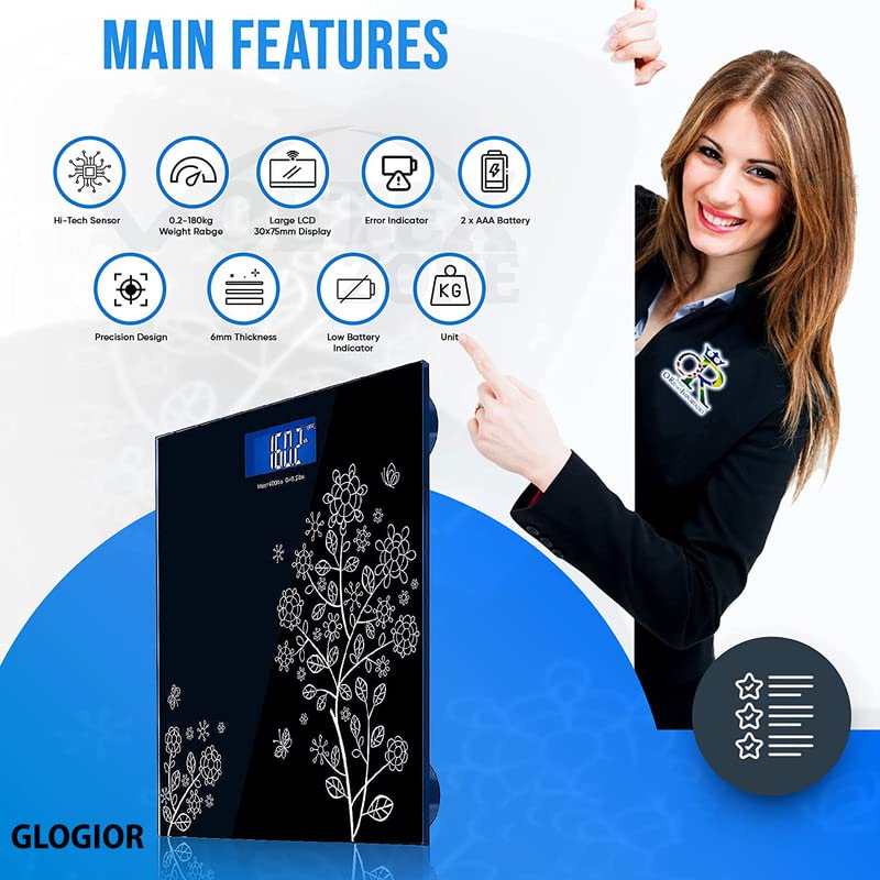Yoobure Digital Body Weight Scale with Step-On Technology, High Precision Bathroom Scale 6mm Tempered Glass Easy Read Backlit LCD Display, 400 Pound
