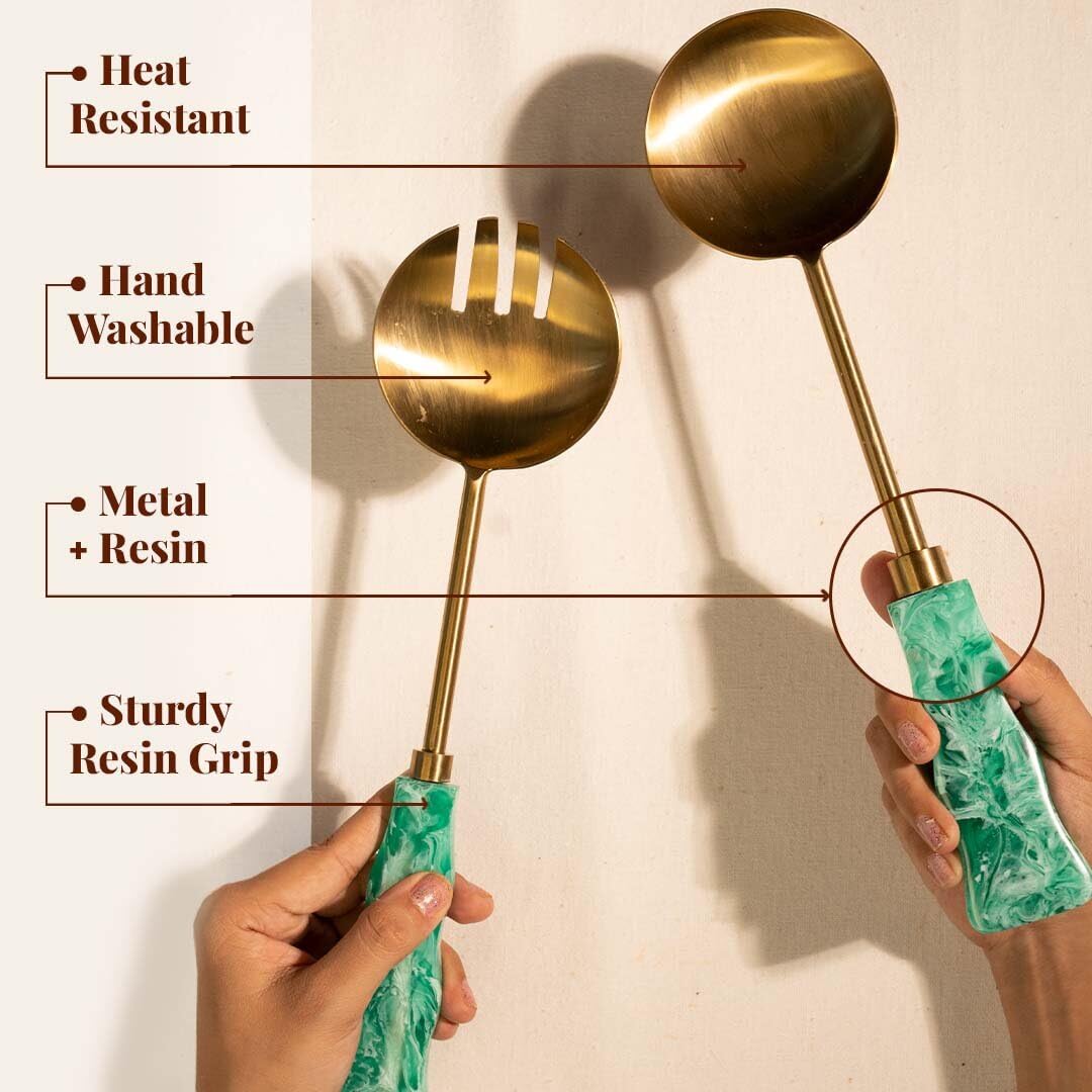 Folkulture Resin Salad Servers - Aqua Teal -7