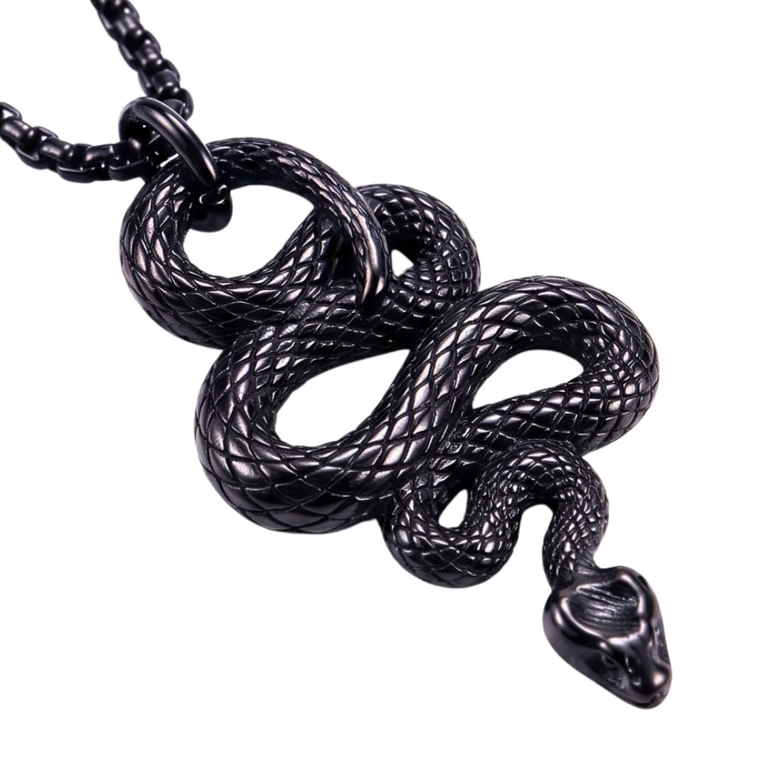 the men thing BLACK GUARDIAN SNAKE - Pure Titanium Steel Pendant with 24inch Round Box Chain for Men & Boys-picture-42