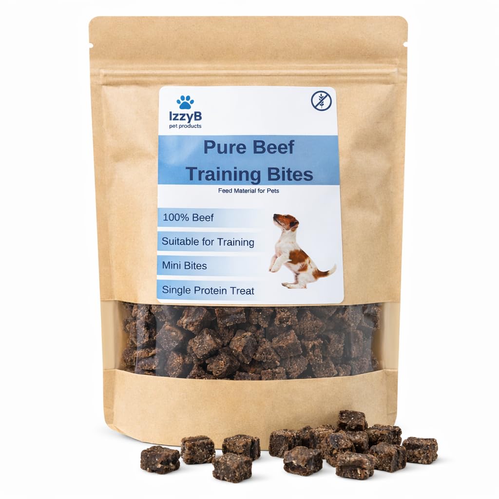 IzzyB Pet Products Training Bites Dog Treats – 100% Pure Meat, Grain-Free & Low Fat (200g, Beef)