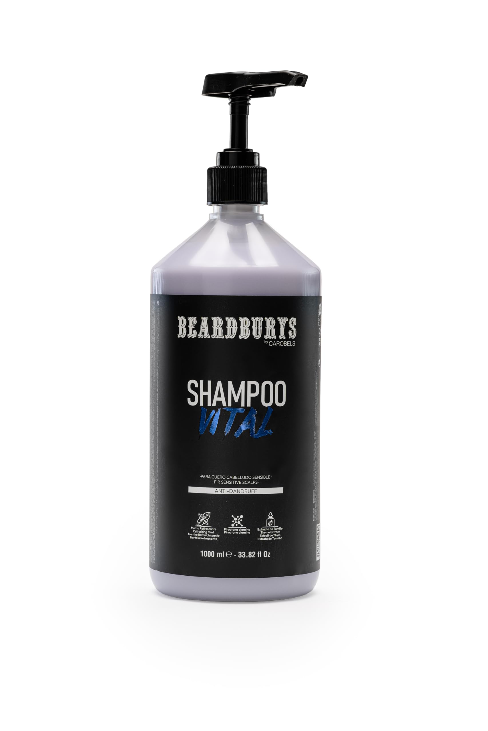 Beardburys Vital Shampoo | Champú Anticaspa Sin Parabenos Profesional, Elimina la Descamación, Los Picores y la Grasa, Con Menta y Aloe Vera