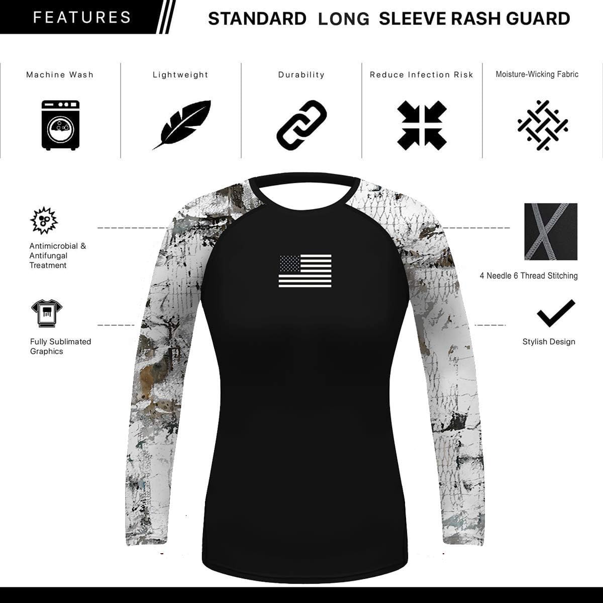 O2TEE Women's Skull Art Long Sleeve Basic Skins BJJ Rash Guard Athletic Tops S-XXL