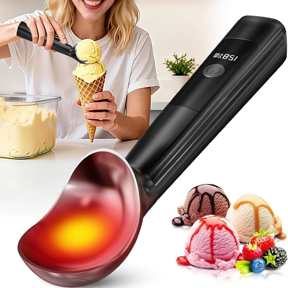 Cuillère à Glace Électrique Rechargeable par USB avec Écran LED, Température Réglable, Fonction Auto-Chauffante et Fonte Automatique.