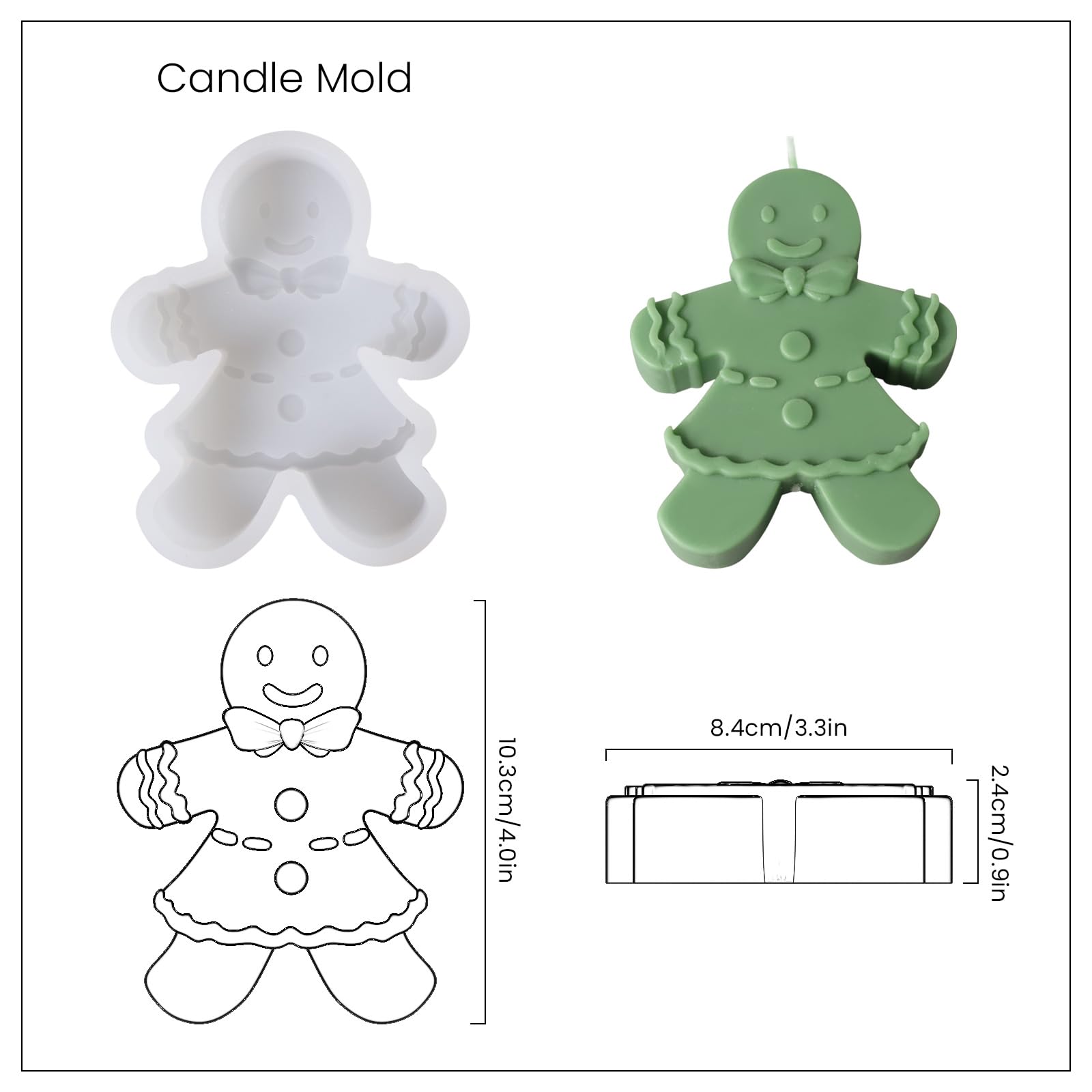 Boowan Nicole Gingerbread Man Candle Mold Christmas Mold for Candle Making Supplies Home Decor DIY (LZ0597)