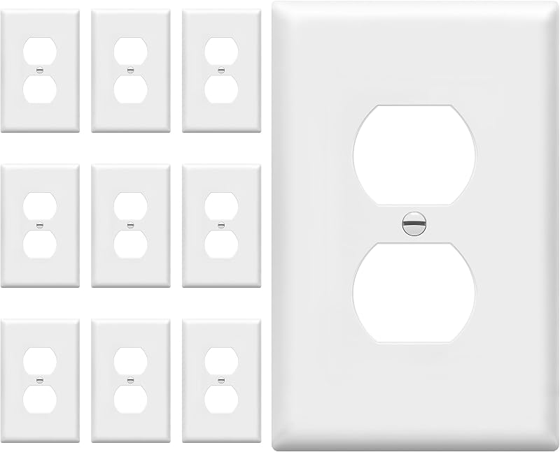ENERLITES Paquete de 10 cubiertas para salidas dúplex de tamaño mediano, placa de pared, color blanco | Tamaño mediano, 1 unidad, 4,88" x 3,11", oculta espacios/agujeros/daños en la pared, policarbonato irrompible, certificación UL, fácil de instalar
