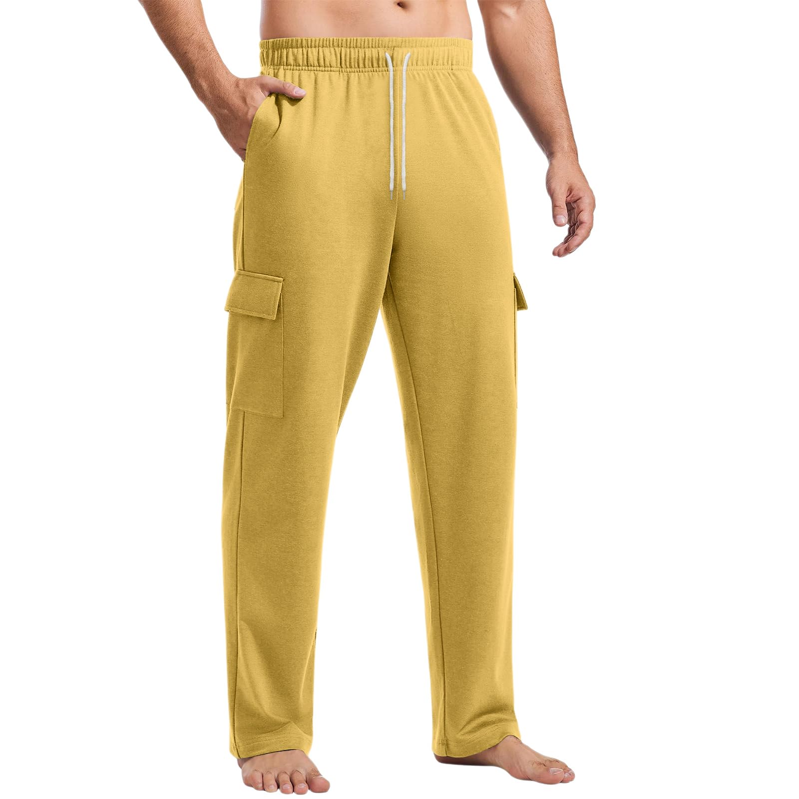 Cargo Sweatpants for Men Baggy Tall Open Bottom Sweatpants with Pockets Elastic Waist Drawstring Athletic Joggers