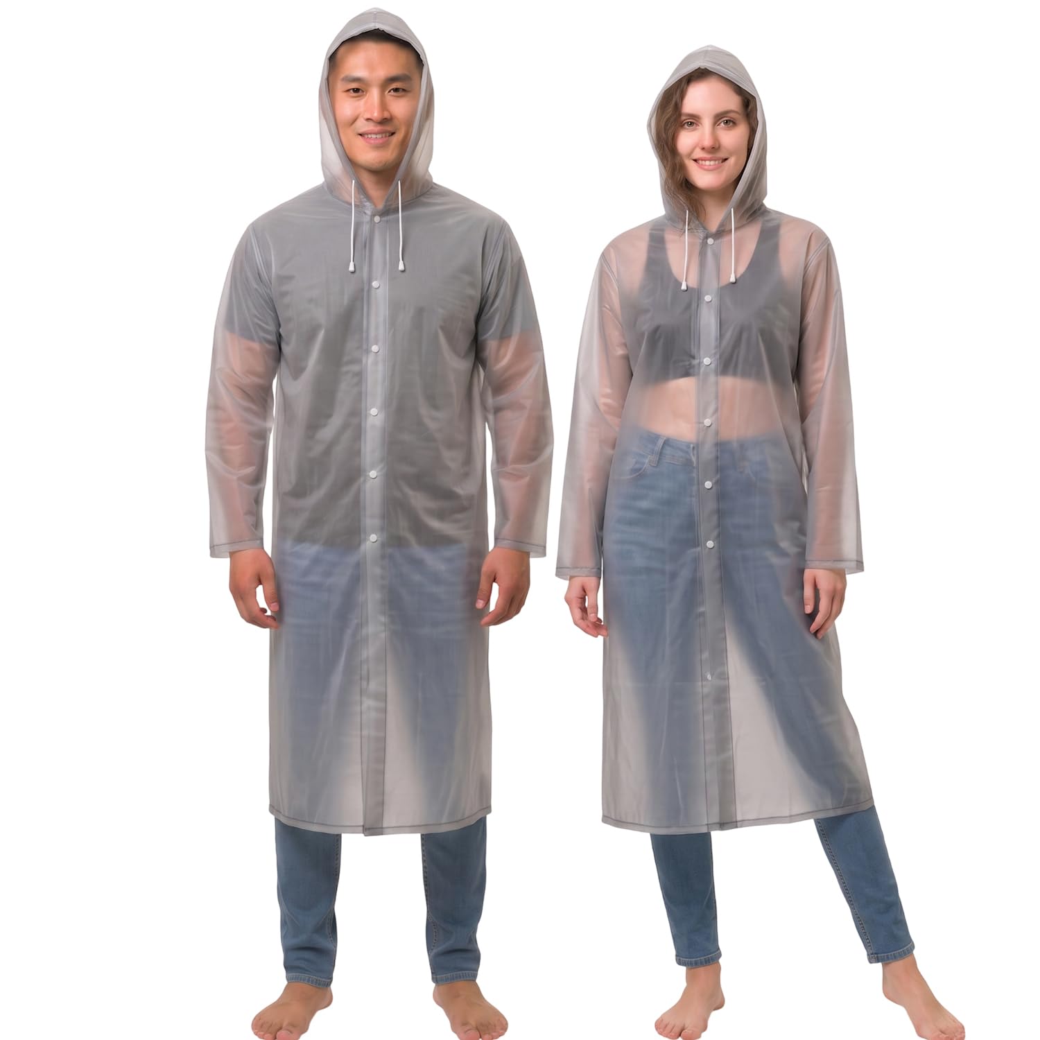 OUTO Raincoat for Women Waterproof, EVA Raincoat for Men with Hood, Lightweight Reusable Rain Poncho, Full Sleeves Outdoor Rain Wear for Camping, Hiking & Travelling (Free Size,1 Pc Grey)-image-35
