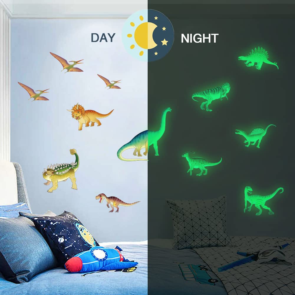 Calcomanías De Pared De Dinosaurio Para Habitación De Niños Y Niñas, Calcomanías Que Brillan En La Oscuridad, Decoración De Vinilo Extraíble Grande Para Dormitorio, Sala De Estar, Aula, Arte Ligero Y