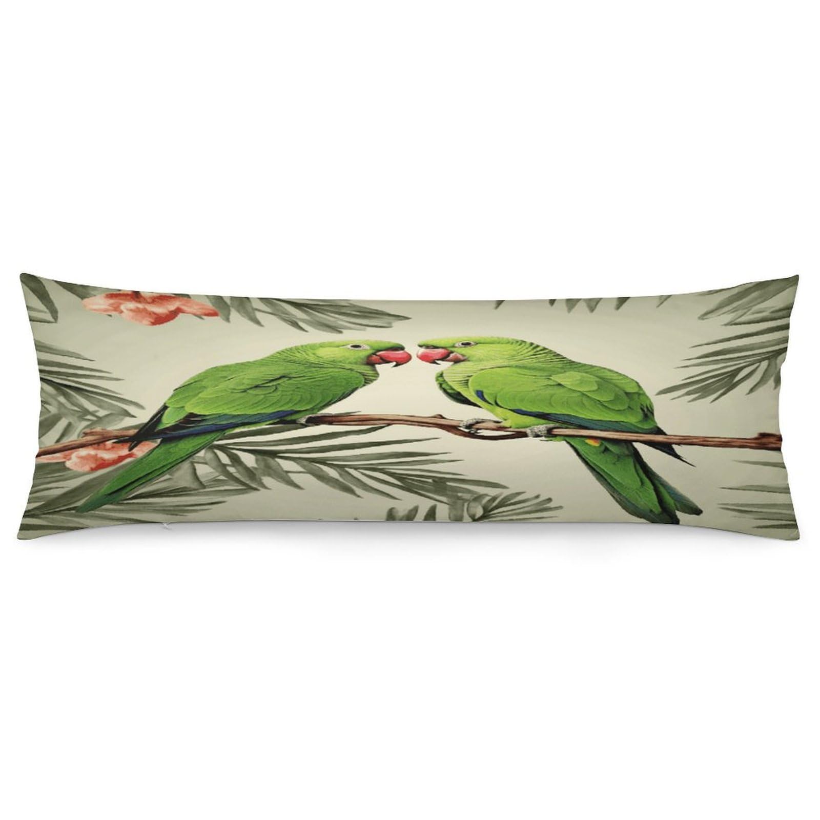 Couple Parrots Olive Body Pillowcase Soft Breathable Full Long Pillow Cover 20x54 Inches Polyester Pillow Case with Hidden Zipper Closure for Bedroom Home Decorations