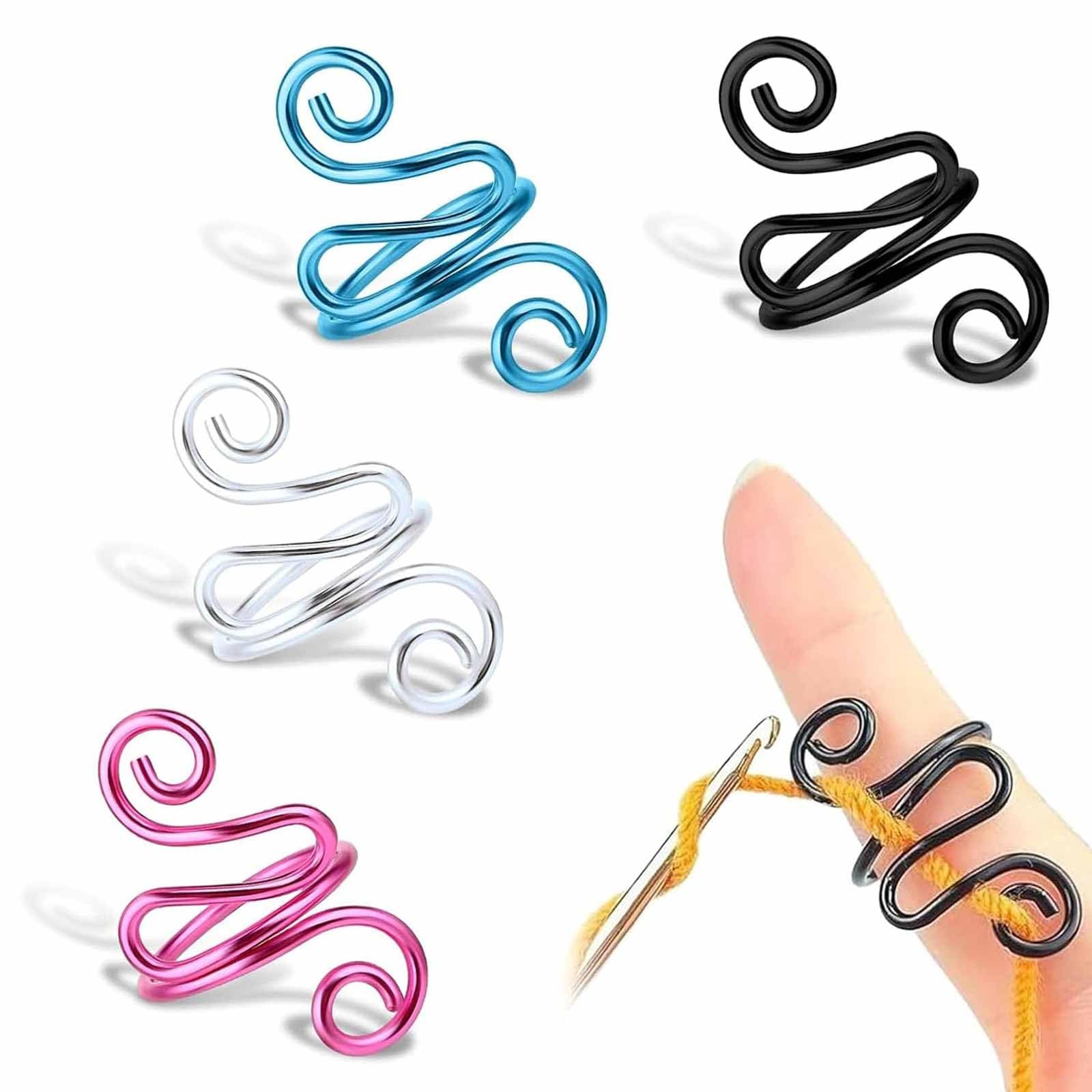 4Pcs Crochet Tension Rings with Storage Box, Adjustable Knitting Thimble Rings Metal Open Yarn Guide Crochet Rings Handmade Crocheting Tool Accessories for Crocheting Knitting Mother's Day Gift