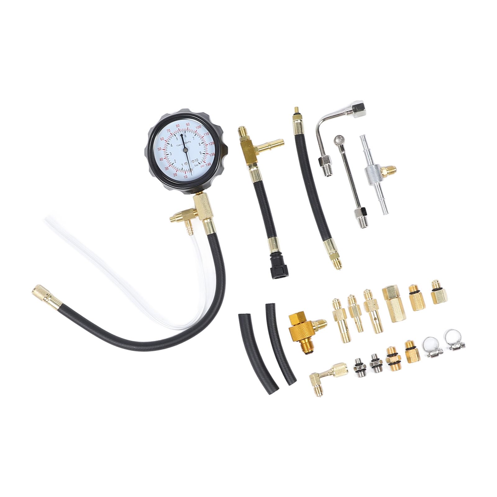 Kit Tester Pressione Iniettore Carburante da 0 a 140 PSI per Auto, Moto e Camion - Manometro con Tubi Flessibili per Test Olio Gas Combustibile