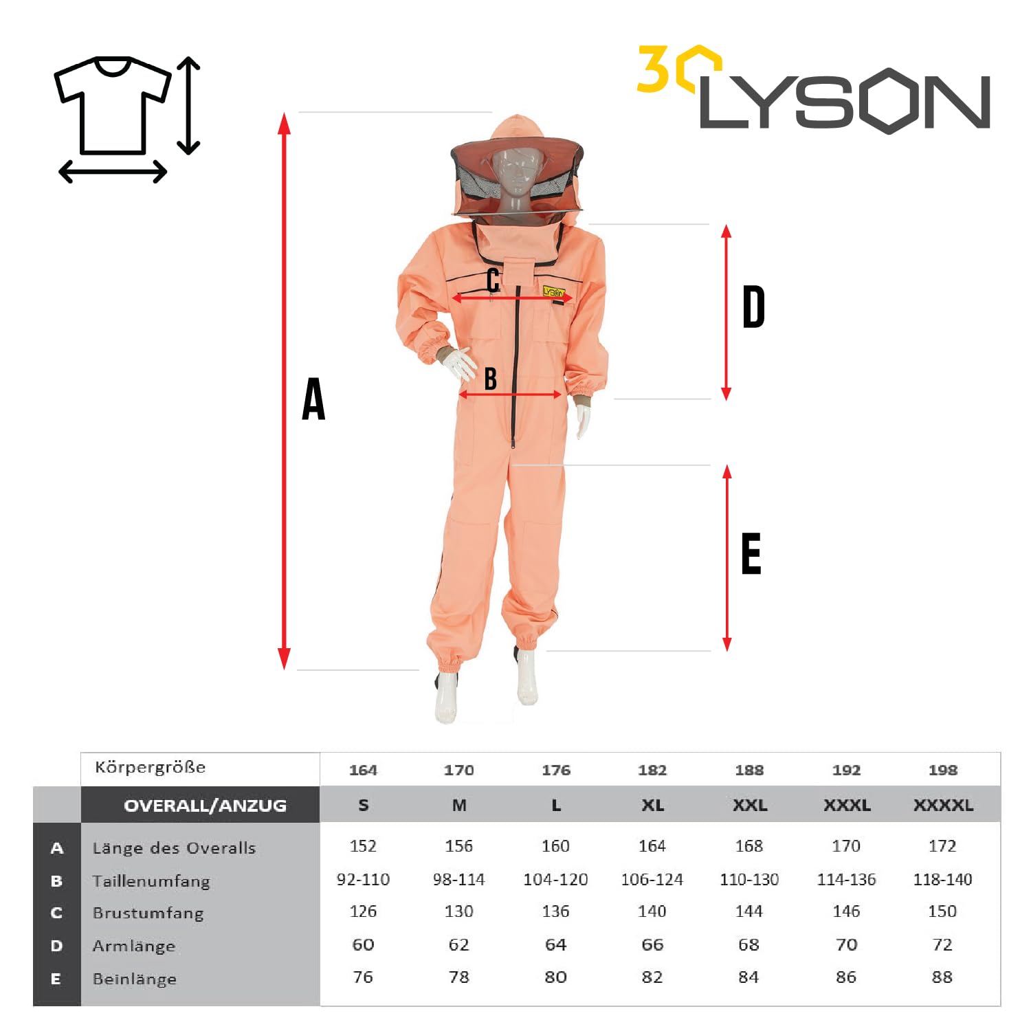 LYSON Imkeranzug mit Schleier, Bündchen an den Ärmeln und Beinen Imkeroverall Professionelle Imkerbekleidung mit abnehmbarem Hut, abnehmbarer Mütze Lachsfarbe Grösse M
