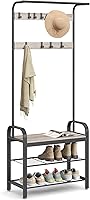 Vista 5 de VASAGLE Perchero, árbol de pasillo con banco de zapatos para entrada, banco de entrada con perchero, 4 en 1, con 9 ganchos extraíbles, una barra