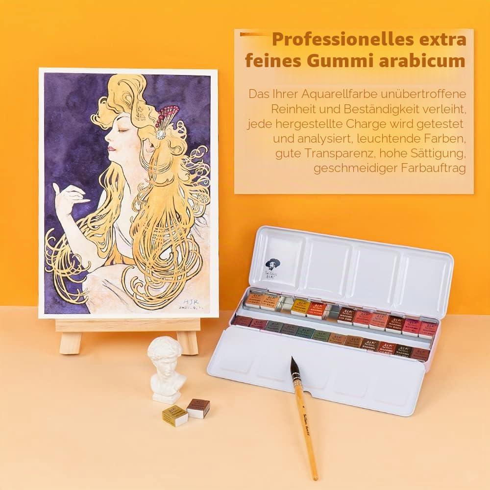 Paul Rubens Künstler-Aquarellfarben – Metallic-Glitzer-Vollfarben – Rosa tragbarer Metallkoffer mit Palette – 24-Farben-Set, funkelnde Aquarellfarben