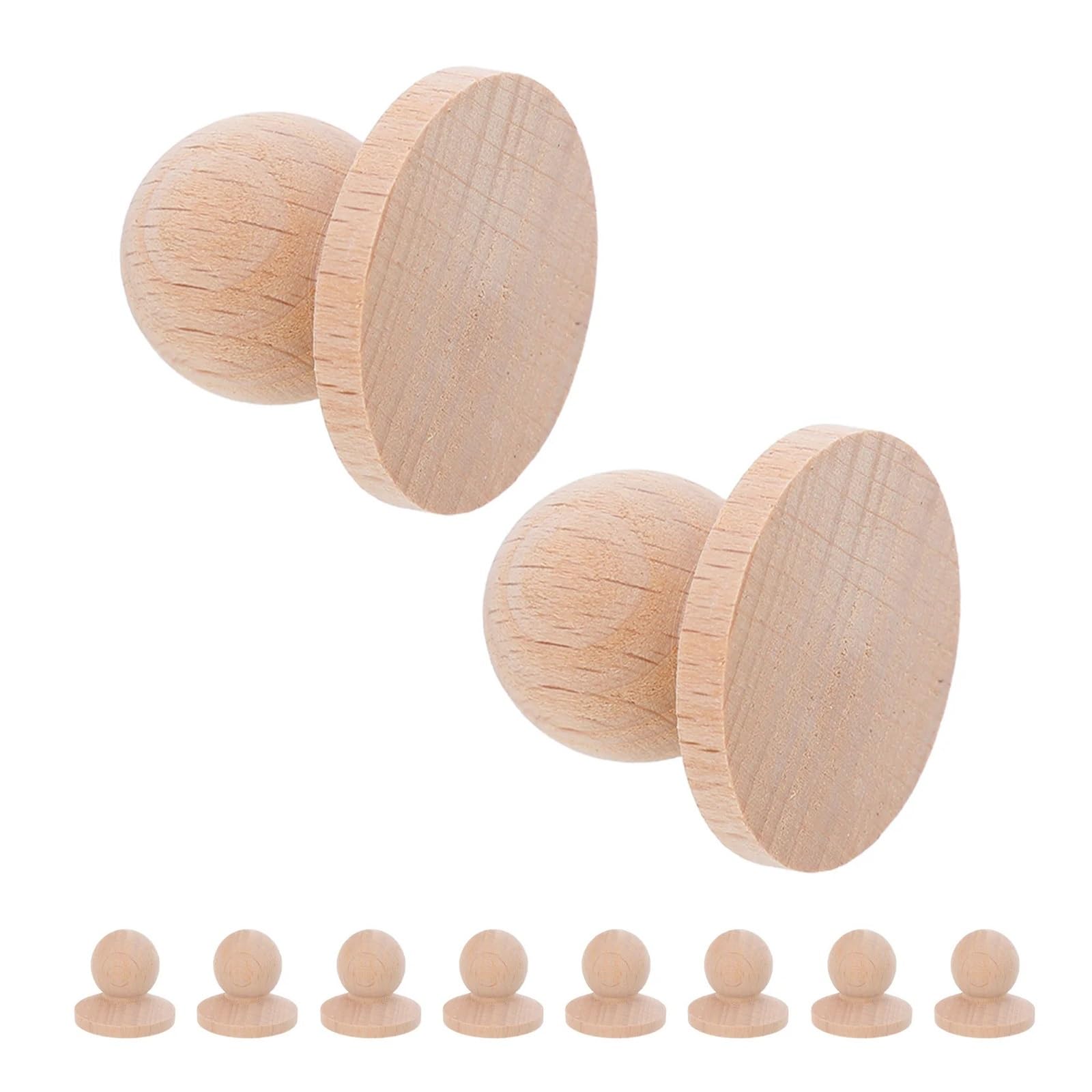 SNGUOQ 10Pcs Wooden Cabinet Knobs Solid Wood Drawer Pulls Round Unfinished Mushroom Shape for Kitchen Furniture Hardware Replacement for Cabinet Drawer Shoes