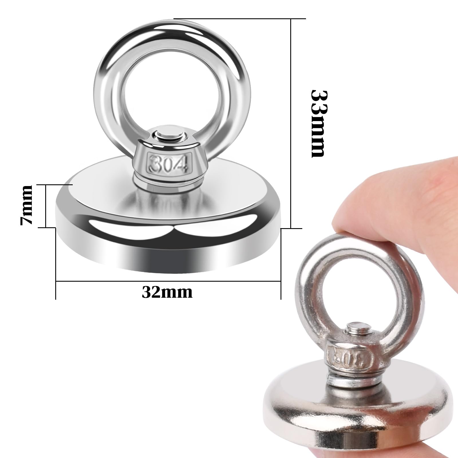 4× Neodym-Magnete 45 Kg – Extra Starke Magnete Mit Öse, D32 Mm, Zum Magnetfischen, In Werkstatt & Haushalt