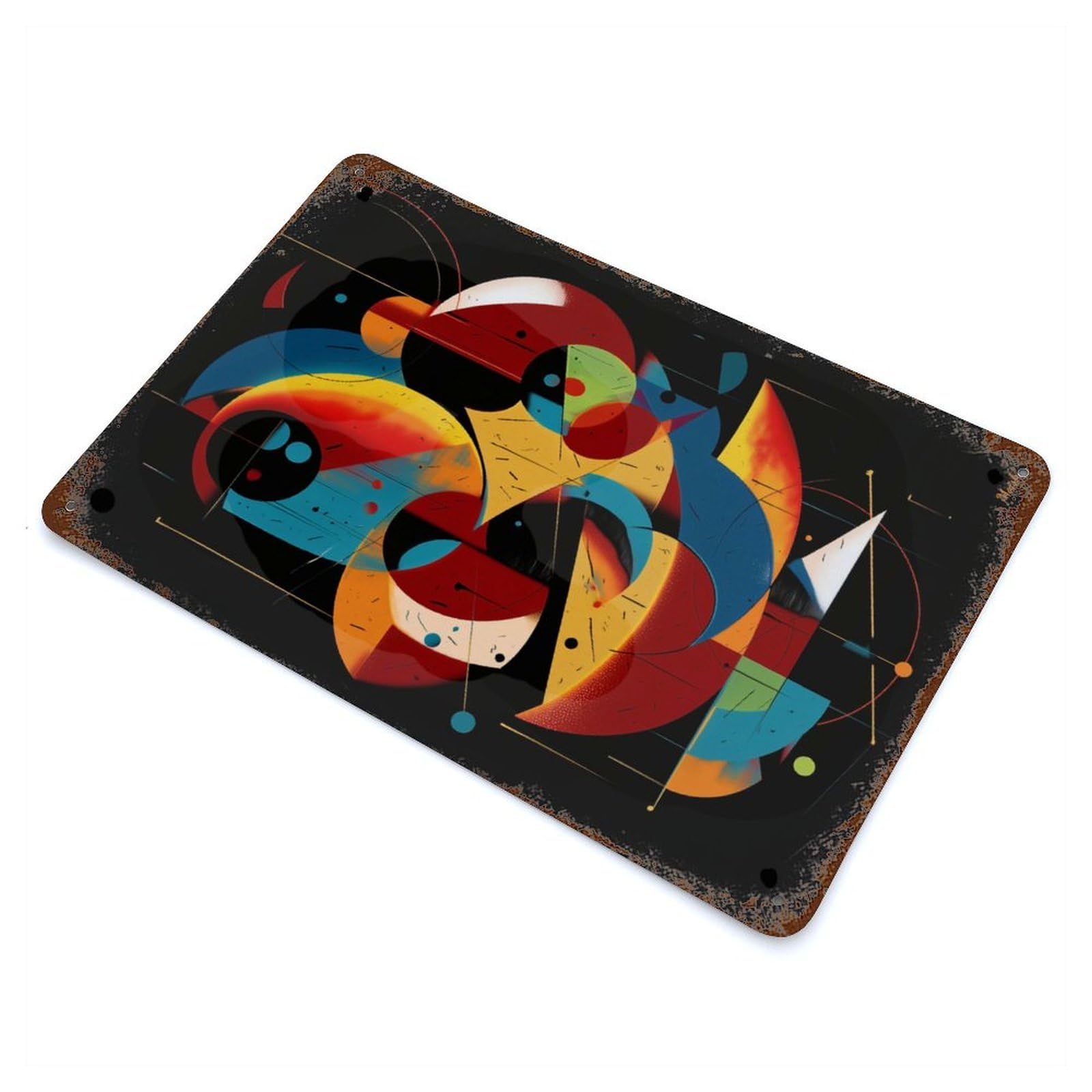 Celestial Harmony – Dynamic Geometric Abstract Rusty Metal Tin Sign 11.8"x7.9", Classic Wall Plaque for Pub, Kitchen And Man Cave Decor