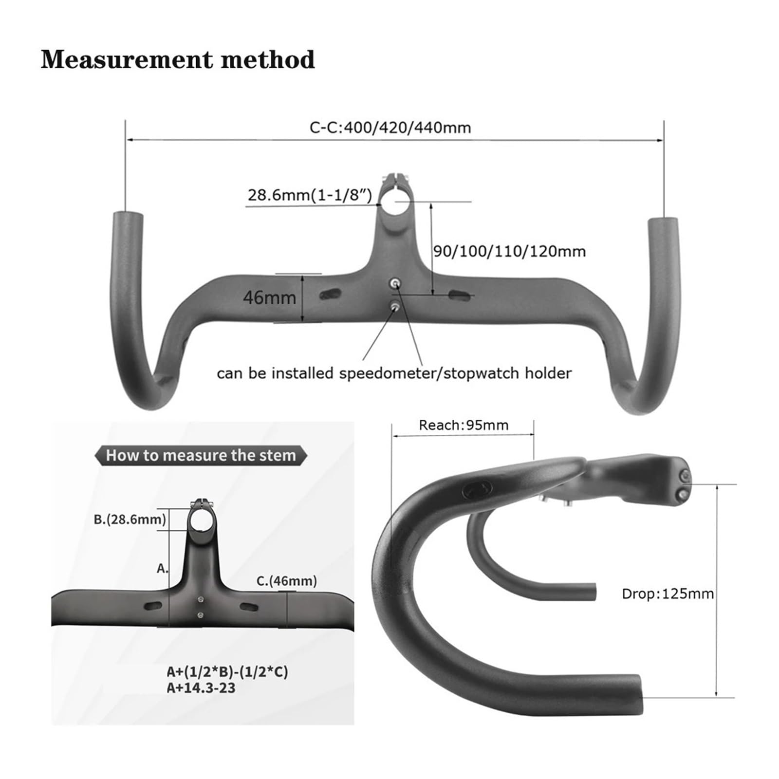 Ultralekkie rowery szosowe z włókna węglowego, kierownica rowerowa z włókna węglowego, zintegrowana kierownica rowerowa 400/420/440 mm, UD, matowa kierownica rowerowa (bez logo, 440-100)