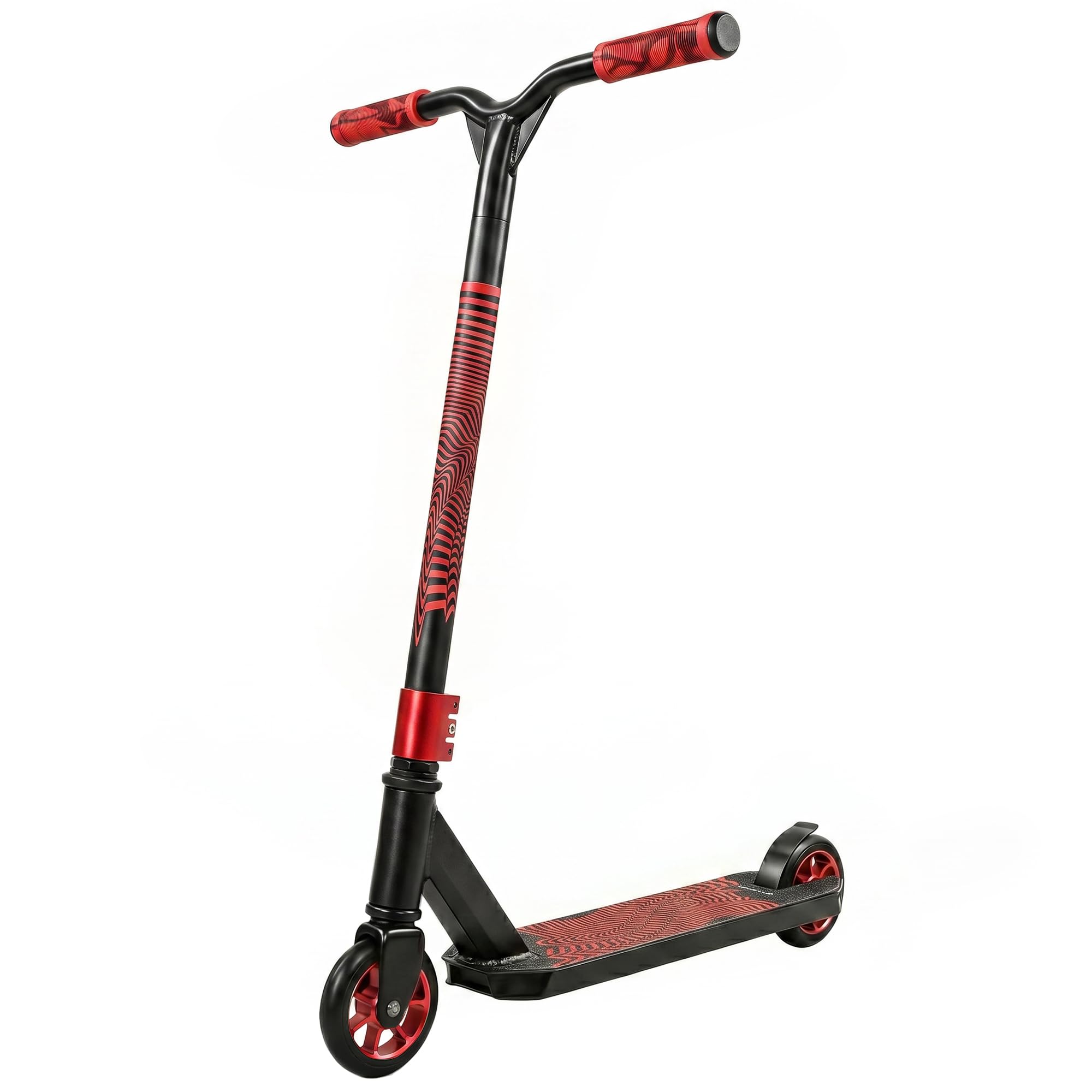 SPORTNOW Scooter Acrobático Freestyle Manillar 360° ABEC-9 Adultos Rojo | Ruedas de PU de 120 mm, Marco de Aluminio Acero, Antideslizante, Adolescentes, Skatepark