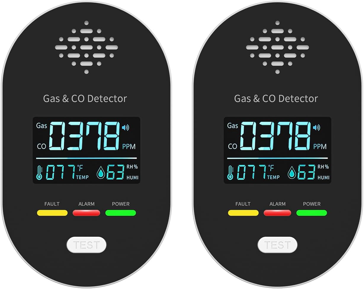 2-Pack Carbon Monoxide Detectors,Plug in CO and Natural Gas Detector, Combination Gas & Carbon Monoxide Detectors for Travel,4 in 1 CO & Gas Detector for Home/Travel – Black