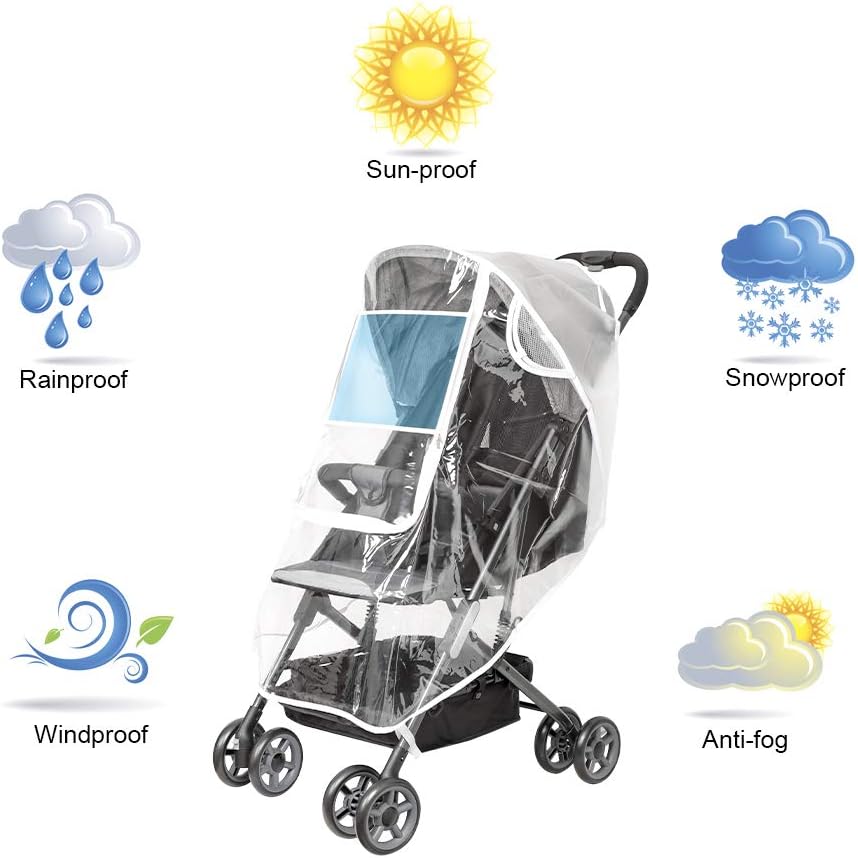 Upgraded Universal Stroller Rain Cover, Double Door Design & Large Storage Baby Stroller Weather Shield, Waterproof Stroller Cover, Food Grade EVA, Eye Protect (White) : Baby