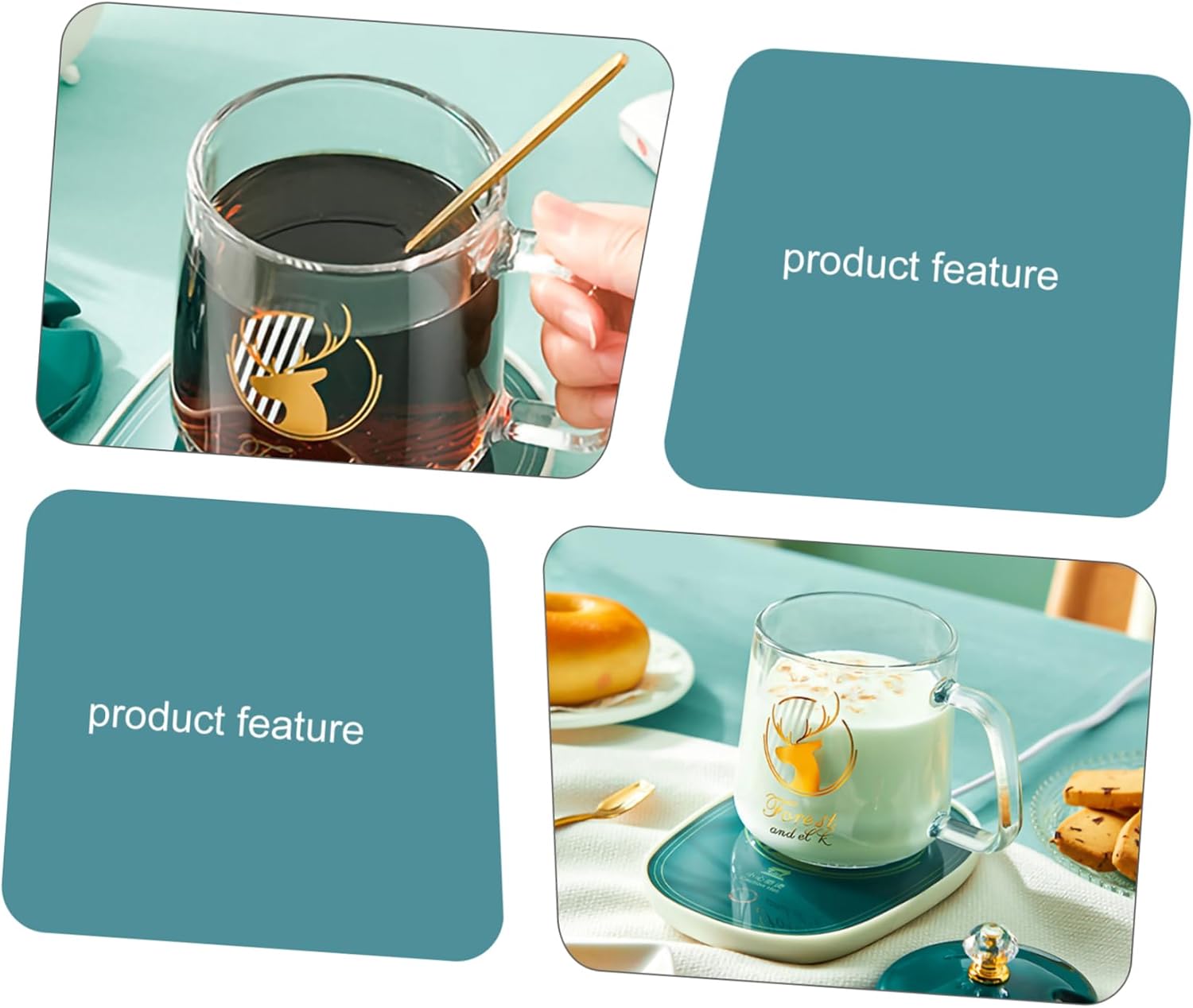 1Set Heating Coaster Insulation Cup Warmer with Cup Scoop for Coffee Tea Compact Design Material for Home Office Use Voltage Compatible