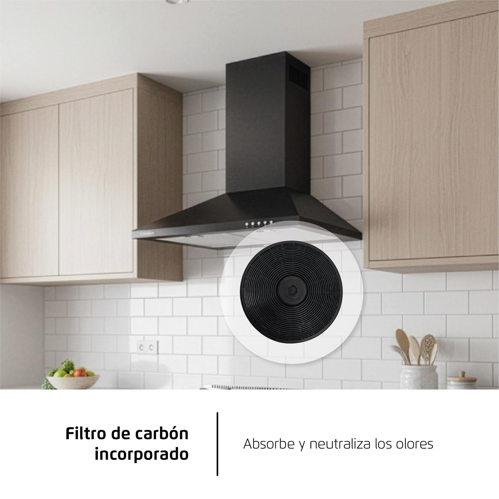 Corberó - Campana Extractora Pirámide 60 cm | TEIDE636N |375.4 m3/h | 57db | 36.5 W | 3 Velocidades | Control por Pulsador |2 Filtros de Aluminio + Filtro de Carbon | Negro — view 15