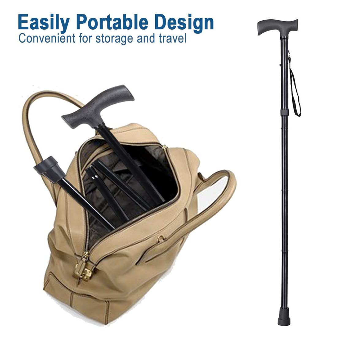 Premium Black 4 Folding Aluminium Aloy Walking Stick with Adjustable Premium Black 4 Folding Aluminium Aloy Walking Stick with Adjustable