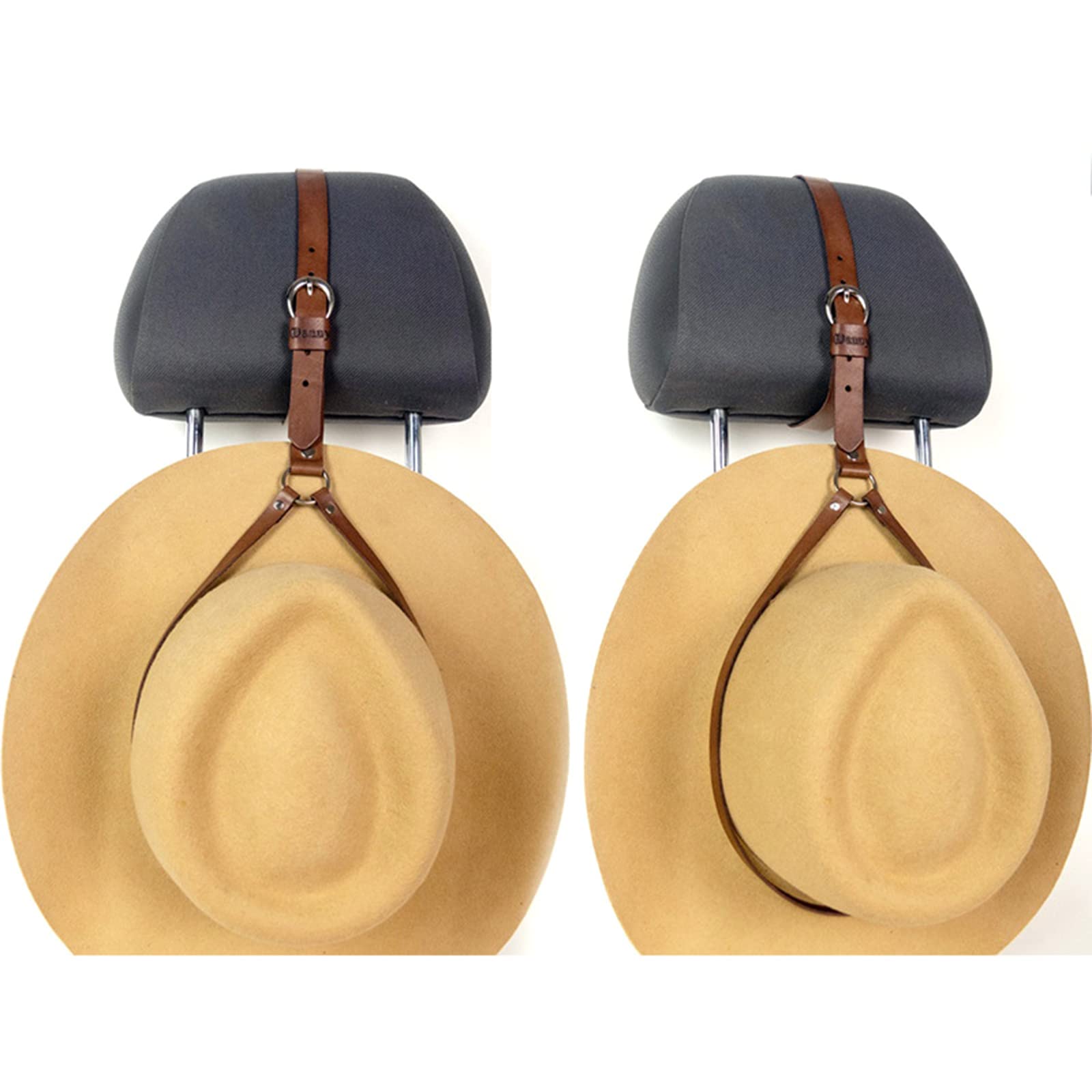 SUXINRY Outdoor PU Leather Hanging Belt Hat Display Rack Storage Stand Cowboy Hat Rack Hanger for Automotive-Headrest