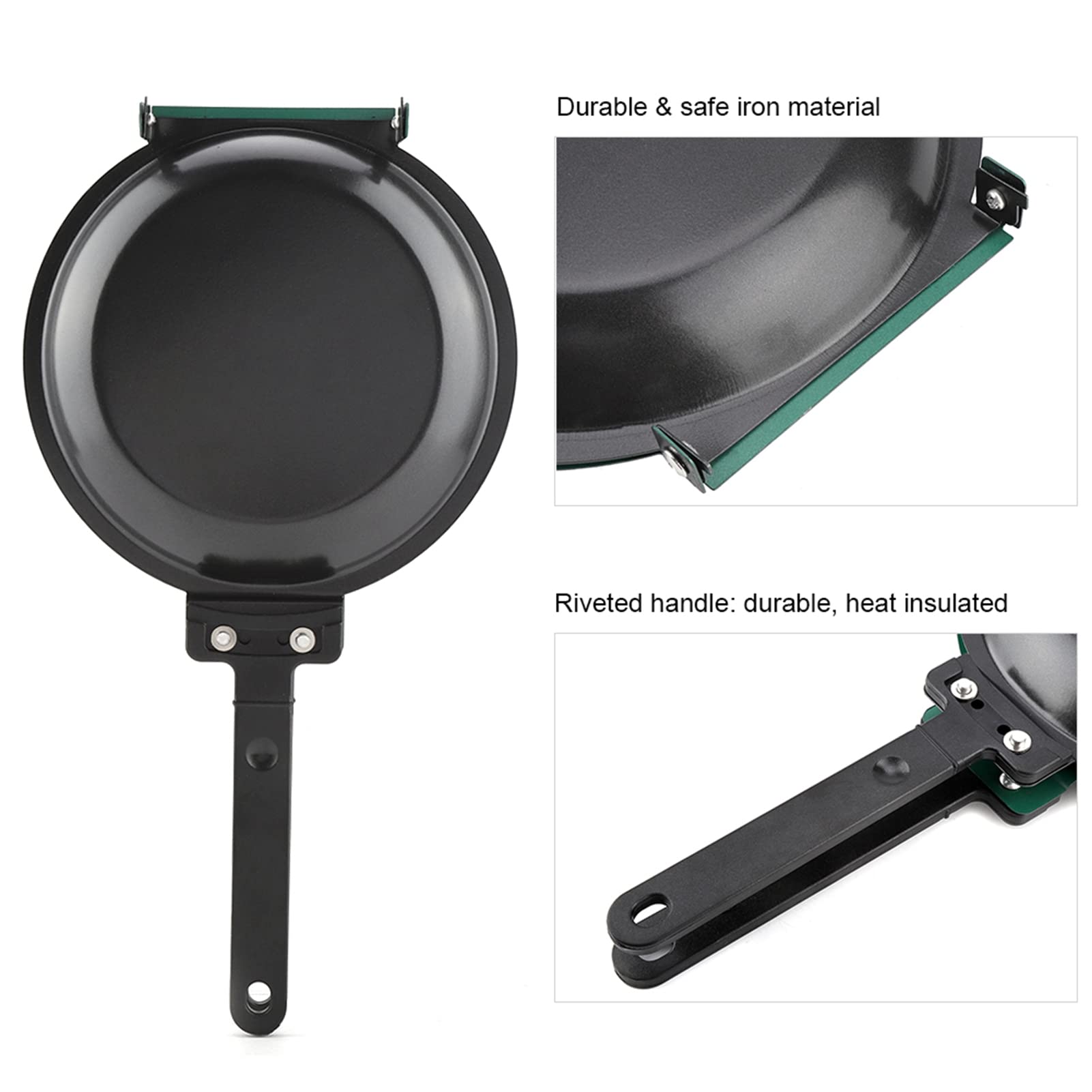 Tbest Poêle Double Pour Omelette,Egg Pan Double Sided,Poêle À Frire Double Face,Poêle À Double Gril À Revêtement,Poêle À Sauce Antiadhésive Avec Revêtement En Céramique