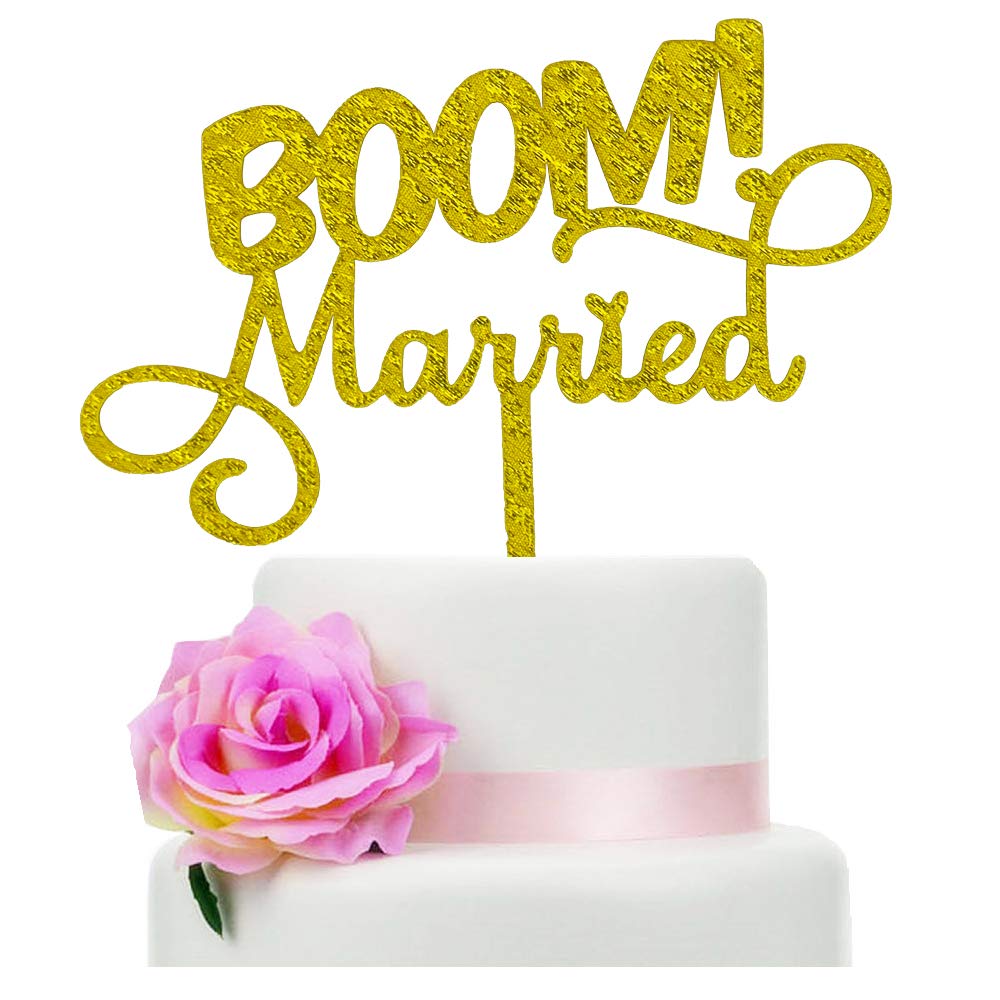 Buy TzTwodcaz Gift Boxed BOOM! Married Wedding Cake Topper, Golden