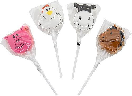 Chupones de animales de granja de caballos, vacas, cerdos y pollos – 12 piezas – envueltos individualmente