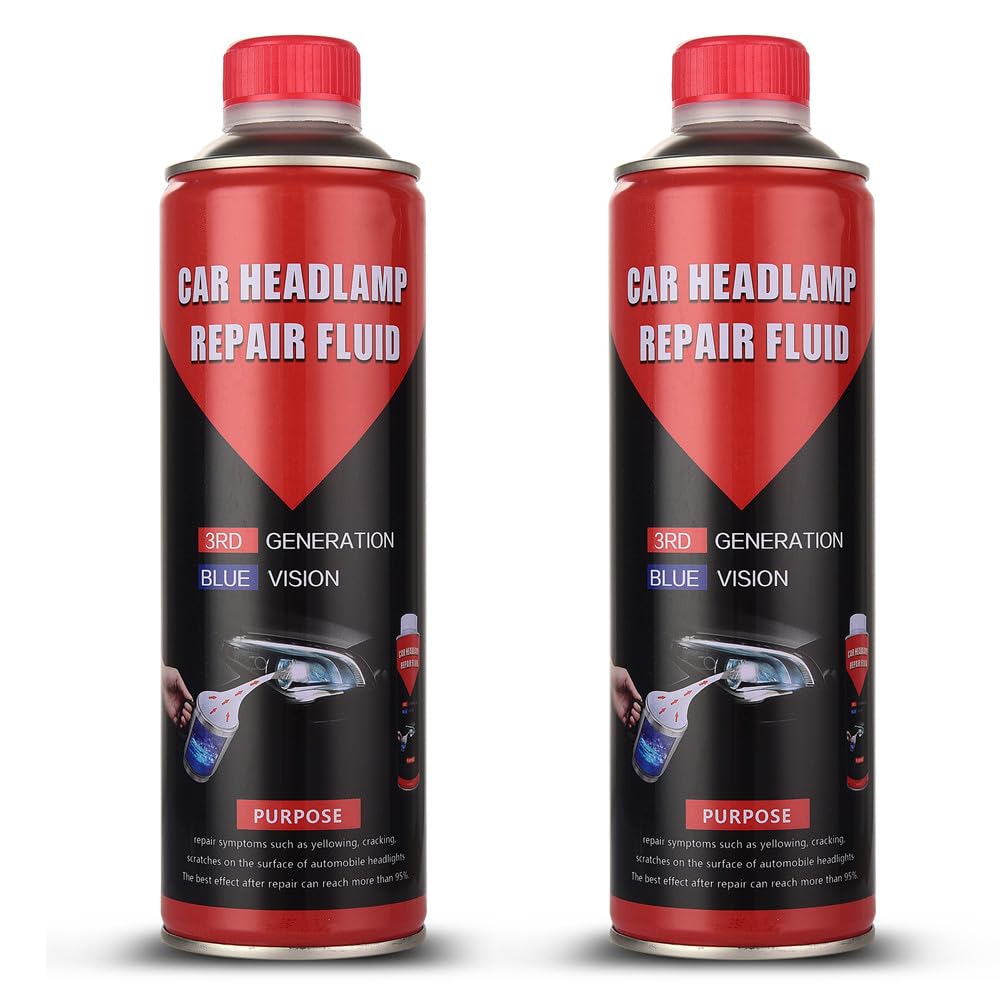 Liquide Rénovation Phares Voiture 2 x 800 g, Polymère Liquide Bleu avec Protection UV, Restaurateur pour Optiques Jaunies, Ternies et Oxydées, Entretien Automobile
