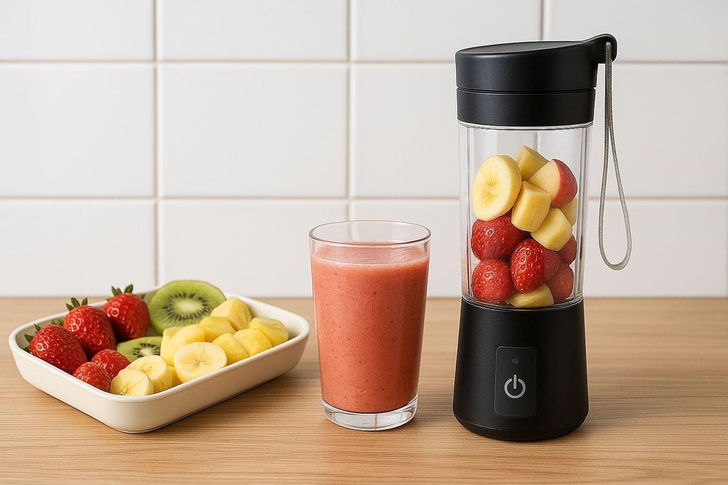 Portable Personal Blender, Rechargeable Smoothie Maker, 380ml USB Recharable Juicer Cup for Shake, Protein Drinks, Travel Gym & Home (Black)