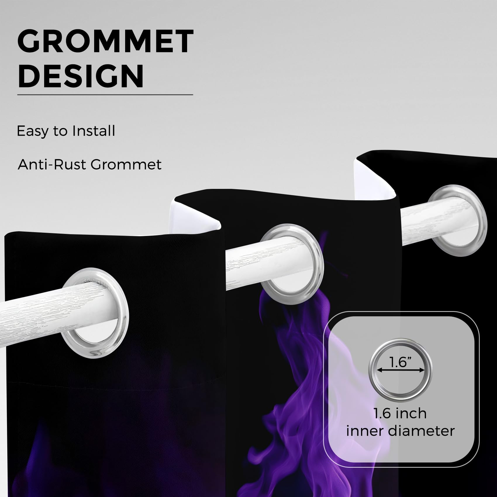 Generisch Lila Flamme Vorhänge Wohnzimmer, Vorhang Blickdicht Feuer Lila Gardinen mit Ösen Schlafzimmer, Thermo Verdunklungsvorhänge 2er Set H160 x B140 cm pw&66