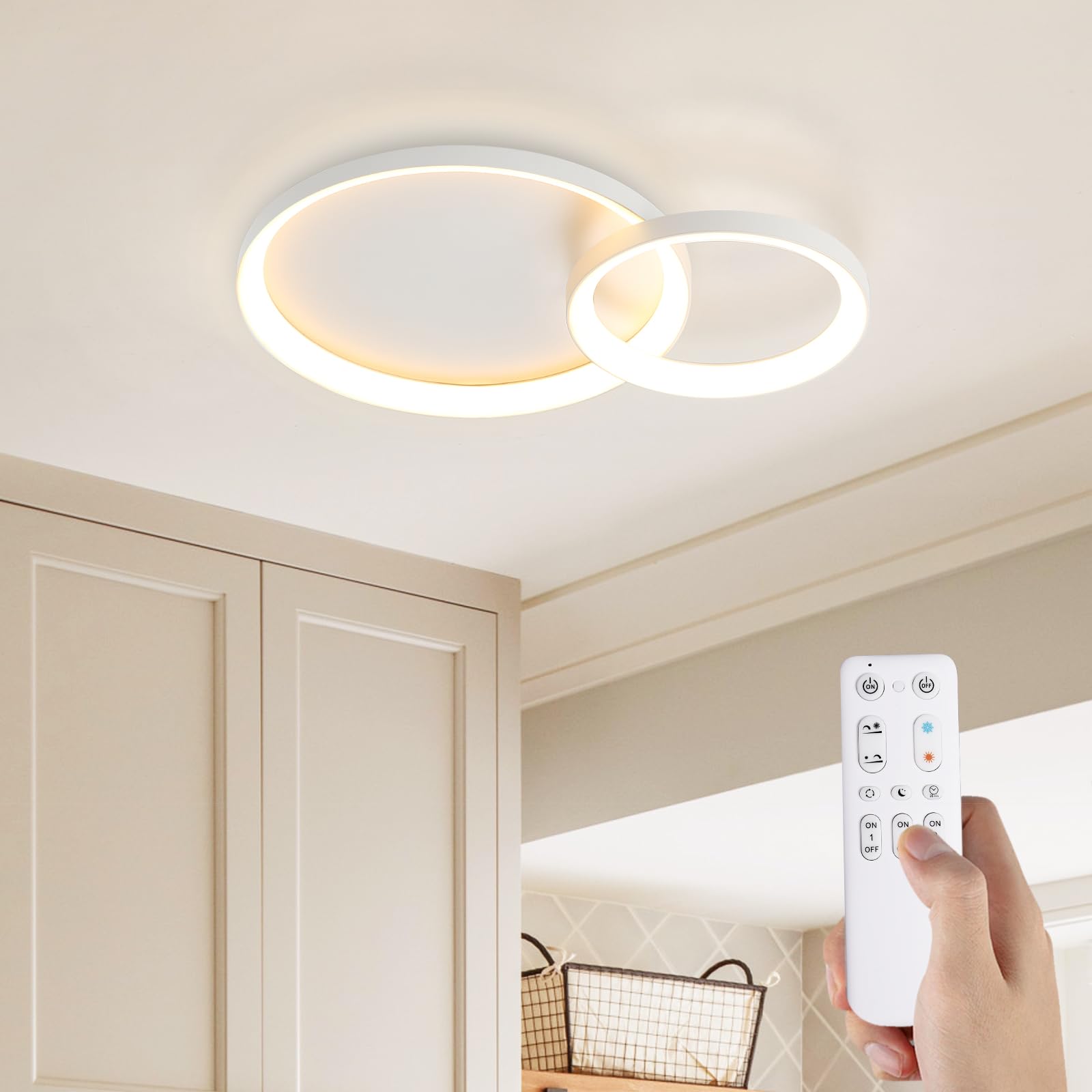 Nowoczesna lampa sufitowa LED, 28W/57cm Okólnik Lampa sufitowa do salon, 3000k-6000k, wielofunkcyjne, Geometryczne oświetlenie sufitowe z pilotem＆APP
