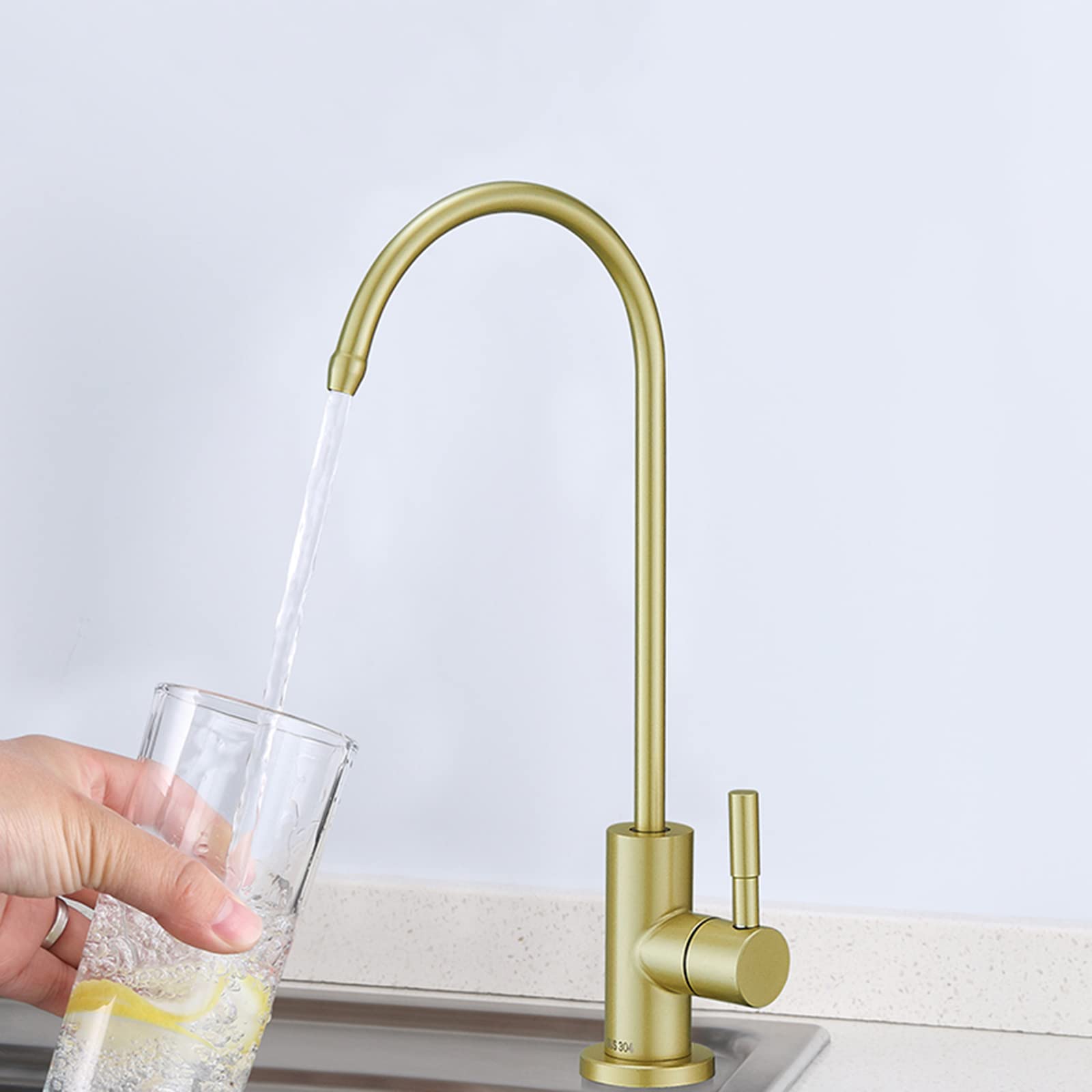HTTGDGDH Kitchen Water Filter Tap Drinking Water Tap With 360° Rotation Reverse Osmosis Tap With Push Lever,Gold,Gold-A