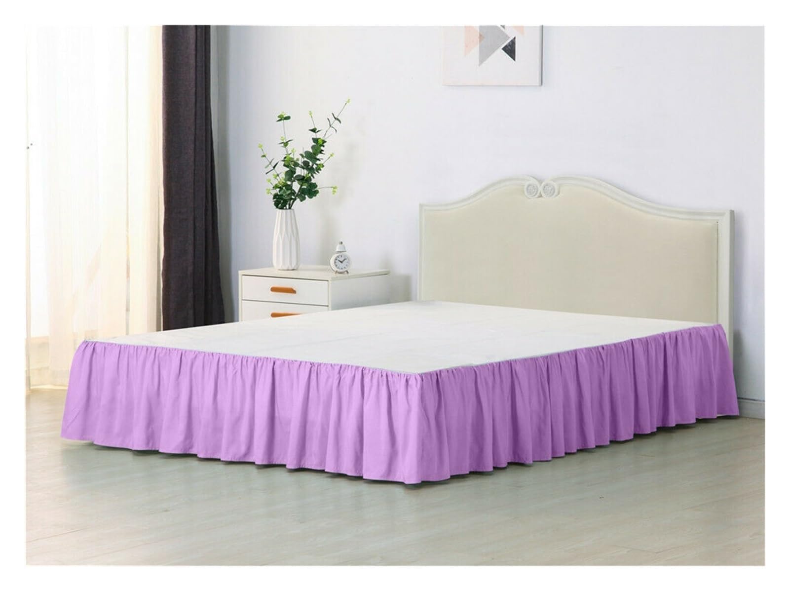 MKLHAVB Fitted Bed Valance Sheets Solid Color Bed Skirt With Surface Queen King Easy On/Easy Off Bed Skirt Valance Size 35cm Height For Twin/Full/Queen/King Base Bed Skirt Double(Light Purple,Twin)