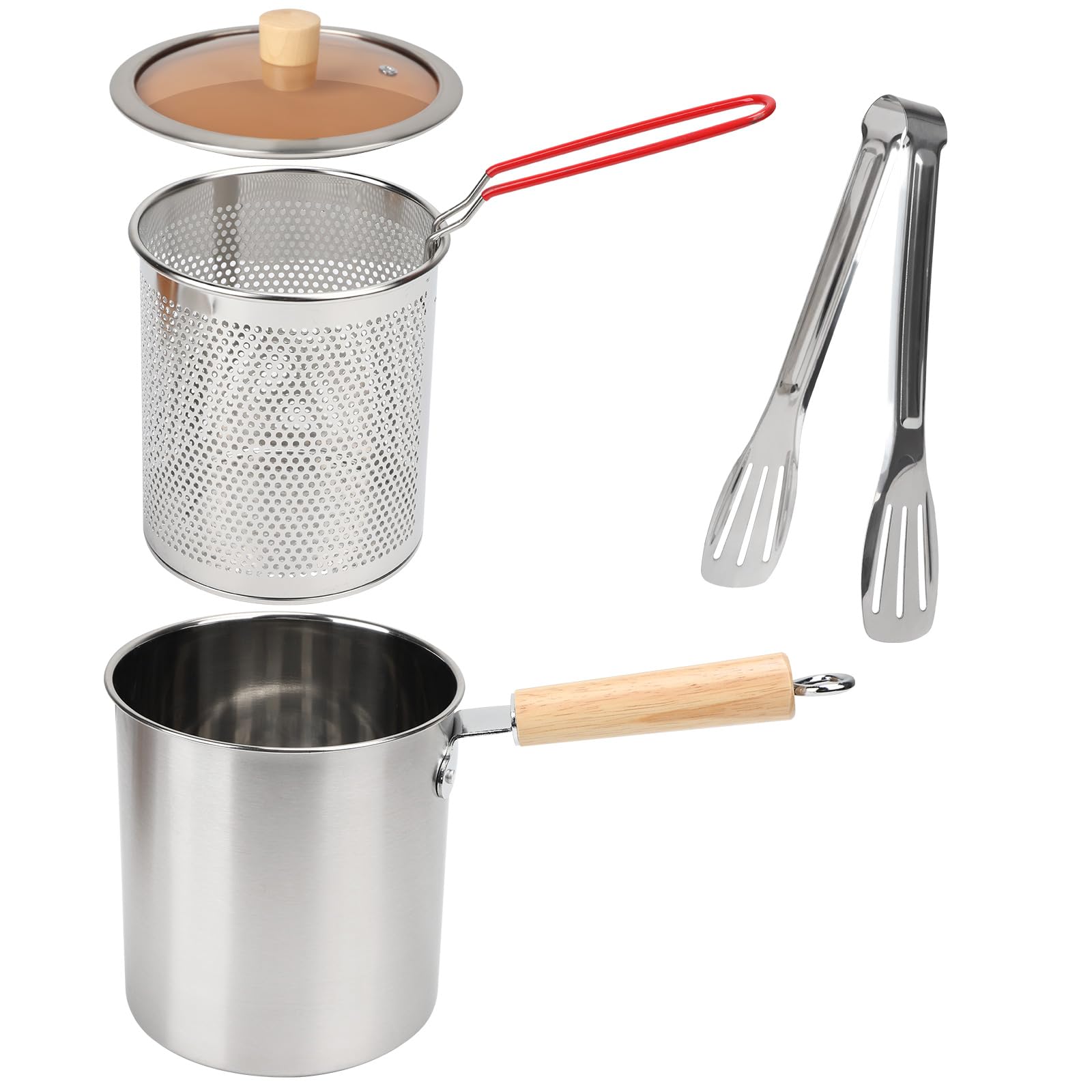 Mini Friteuse avec Panier Passoire,Pots de Filtre à Huile en Acier Inoxydable Avec Couvercle Et Clip Anti-PoussièRe, RéCipient Graissee PoignéE Pour Graisse Cuisson Frire pour Frites,Poisson (3L)