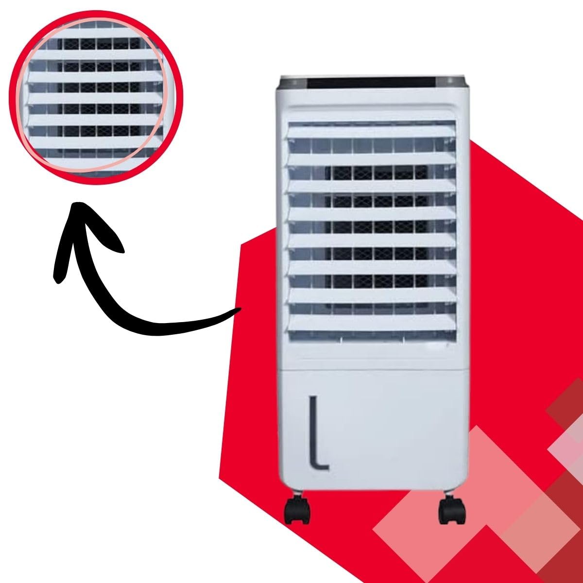 Raffrescatore d'Aria 80W Kasart - Filtrazione, Raffreddamento, Umidificazione, 3 Velocità, Silenzioso, Portatile con Ruote, Serbatoio 7 litri e Alette Oscillanti