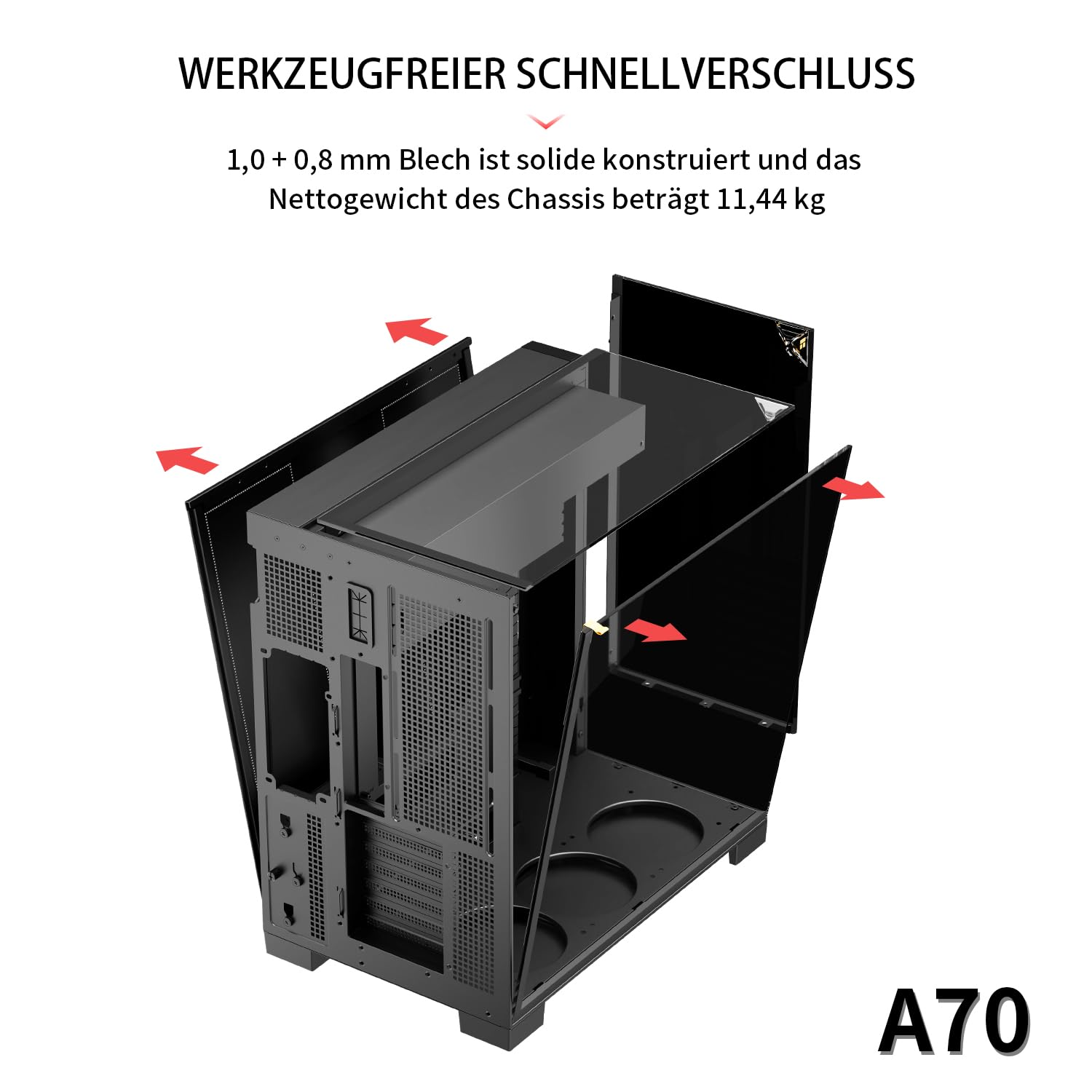 TR-Thermalright A70 - Case panoramico in vetro, gestione dei cavi nascosta, montaggio senza attrezzi, supporta schede madri ATX, M-ATX e ITX e schede grafiche fino a 420 mm, progettato per desktop da