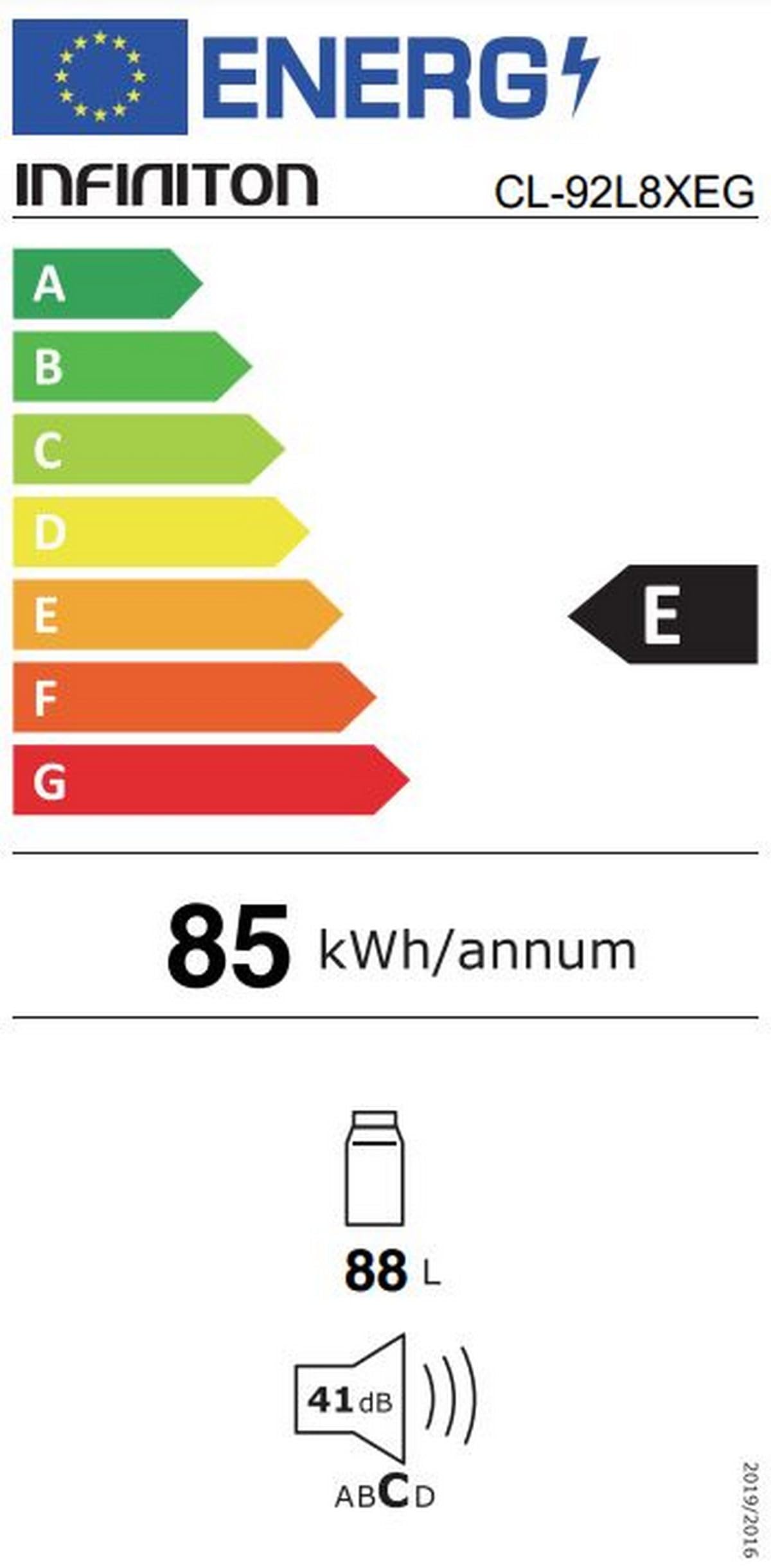 INFINITON Frigorifico Una puerta CL-92L8XEG, 88 litros, 83 cm de Altura, Tecnología Defrost, Iluminación LED interior, E, Equipamiento interior con perfiles cromados, Inox