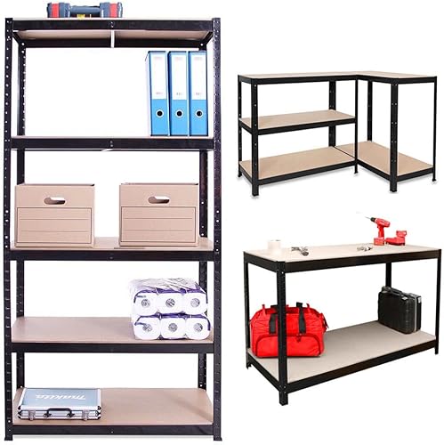 Miniatura 7 de YouseaHome Estantería de garaje de gran tamaño resistente, estante de metal ajustable de 5 niveles, estante multiusos, sótano de almacén, negro, 168