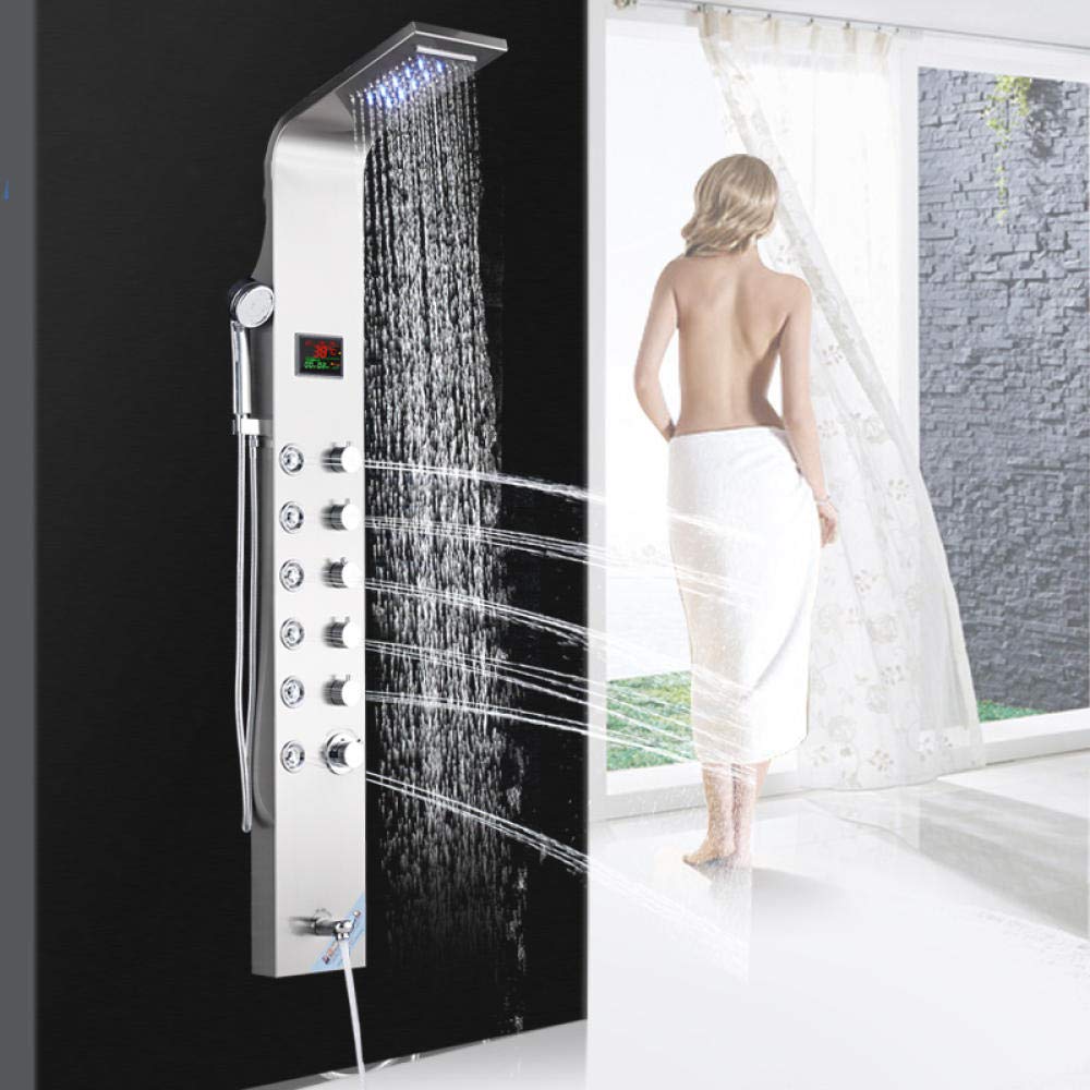SBCGFY Multi-Function Digital Display Shower Panel Stainless Steel Bath Shower Faucet Set Tower Shower Column With Body Massage Jets