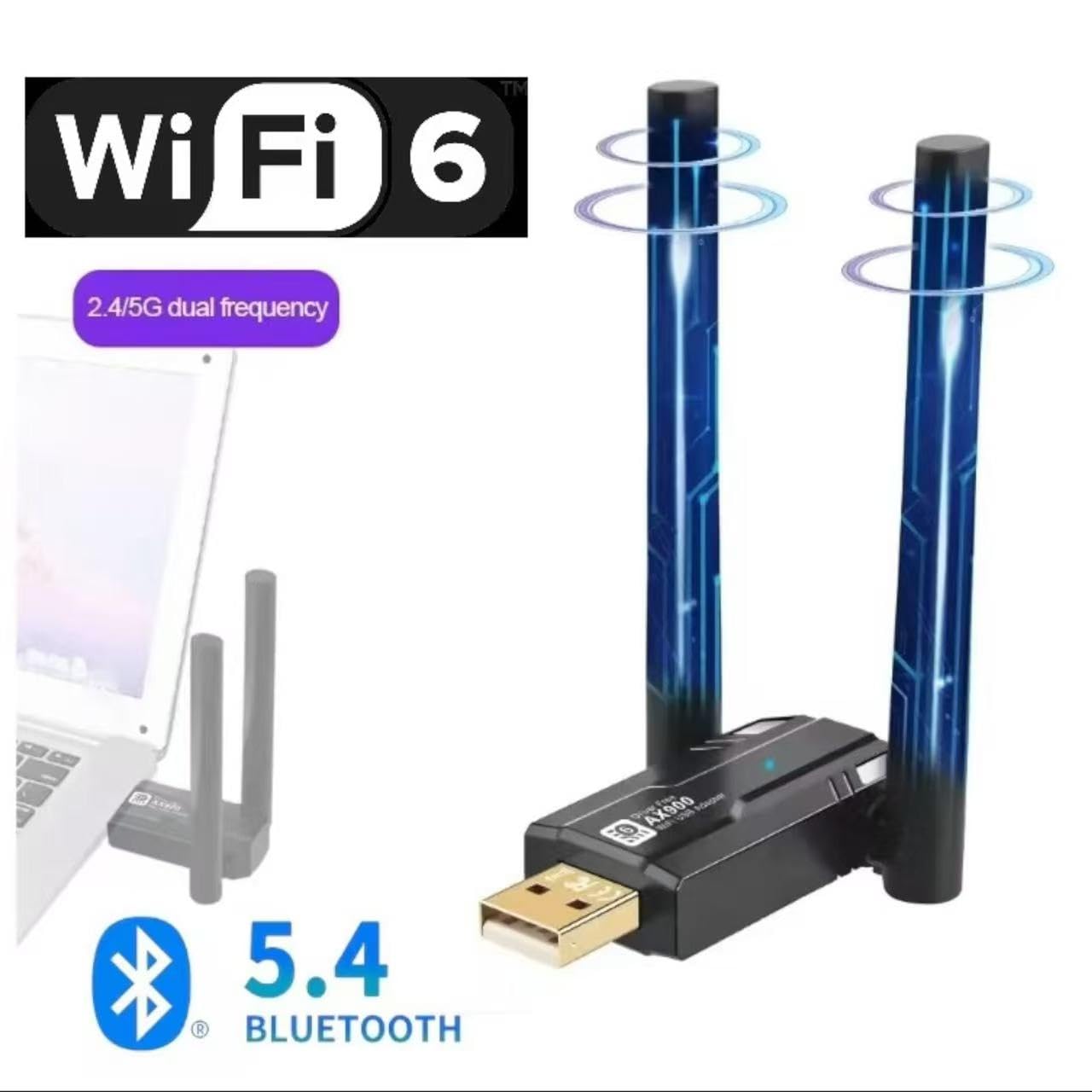 Adaptador inalámbrico USB WiFi 6 con Bluetooth 5.4 para PC de 900 Mbps, doble antenas 5G/2.4G, adaptador WiFi para computadora de escritorio, portátil, Windows 11/10/8/7/Vista/XP, adaptador