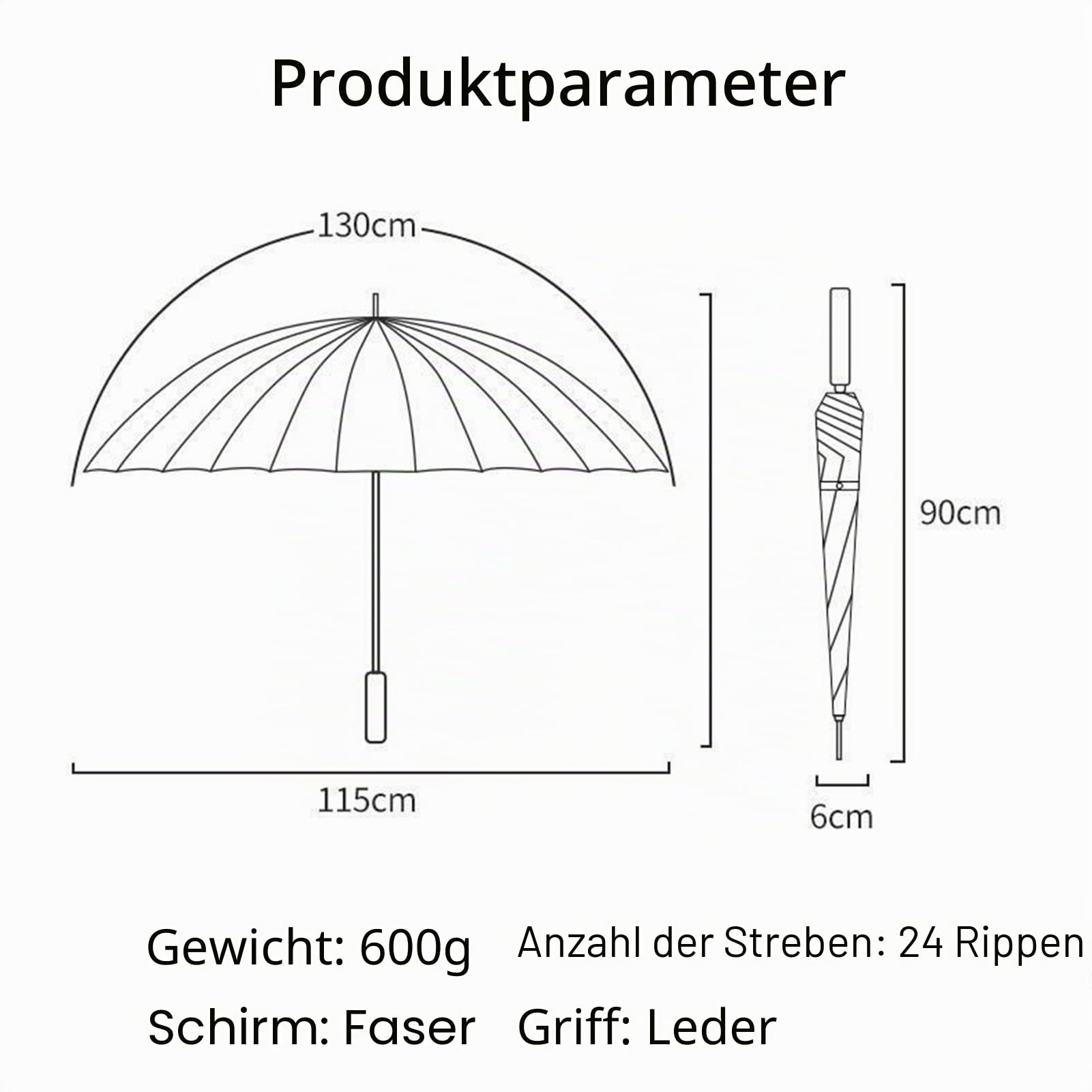 YIDAX Großer Regenschirm Sturmfest, Gerader Regenschirm, Stockschirm Mit Langem Griff, Automatischer Reiseregenschirm, 24 Rippen Golfschirme Für Männer Und Frauen