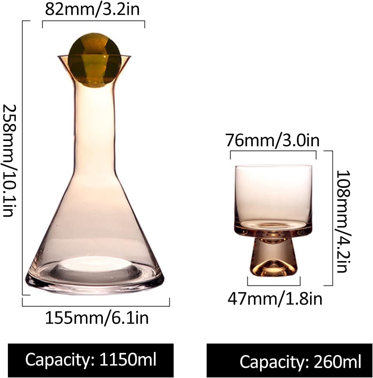 Sempoda Bedside Water Carafe and Glass Set, 39oz Multifunctional Vintage Glass Carafe Set with 4 Cups, Thickened Glass Cold Water Bottle with Stable Base for Bedroom(Golden)