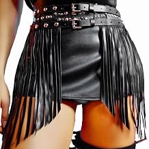 Zoestar Cowgirl Fringe Belt Black Leather Belts Rave Accessories for Women | Fashion Western Goth Tassel Waist Belts